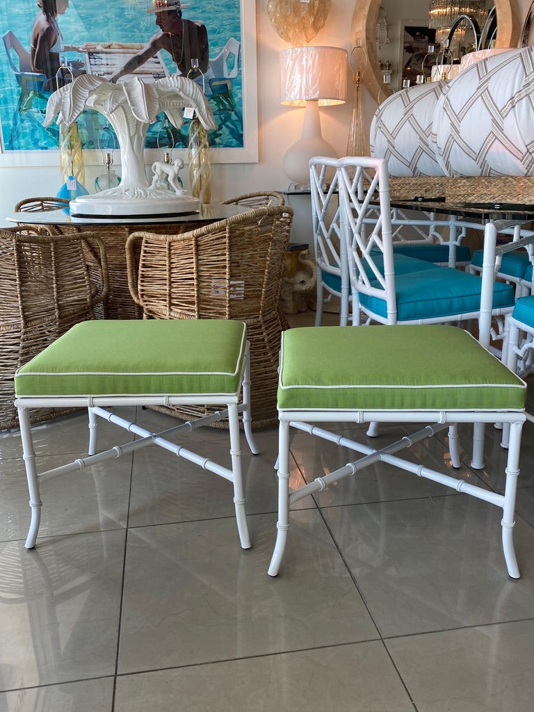Vintage Pair Faux Bamboo Metal Outdoor Indoor Benches Stools Newly Powdercoated For Sale at 1stDibs
