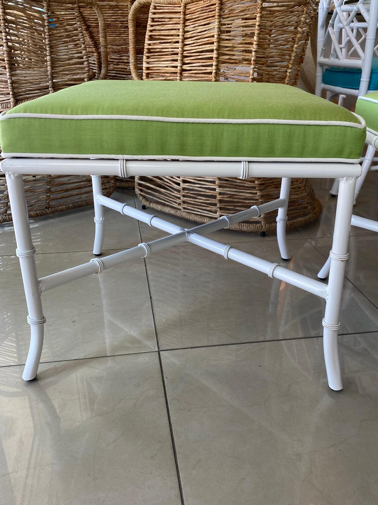 Vintage Pair Faux Bamboo Metal Outdoor Indoor Benches Stools Newly Powdercoated For Sale at 1stDibs