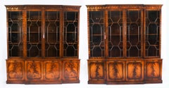 Vintage Pair Flame Mahogany Breakfront Bookcases 20th Century