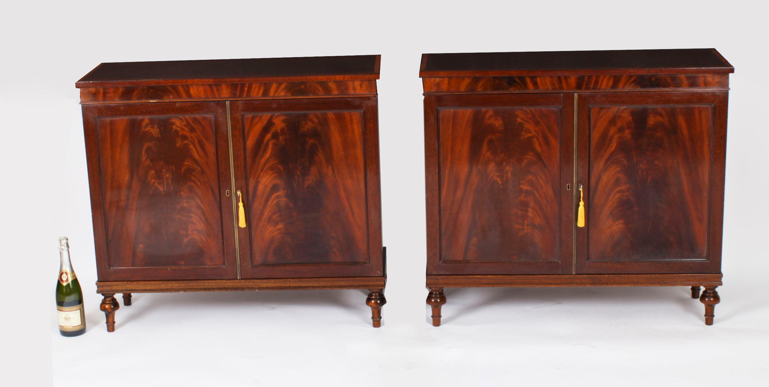 Vintage Pair Flame Mahogany Side Cabinets by William Tillman Late 20th Century For Sale 13