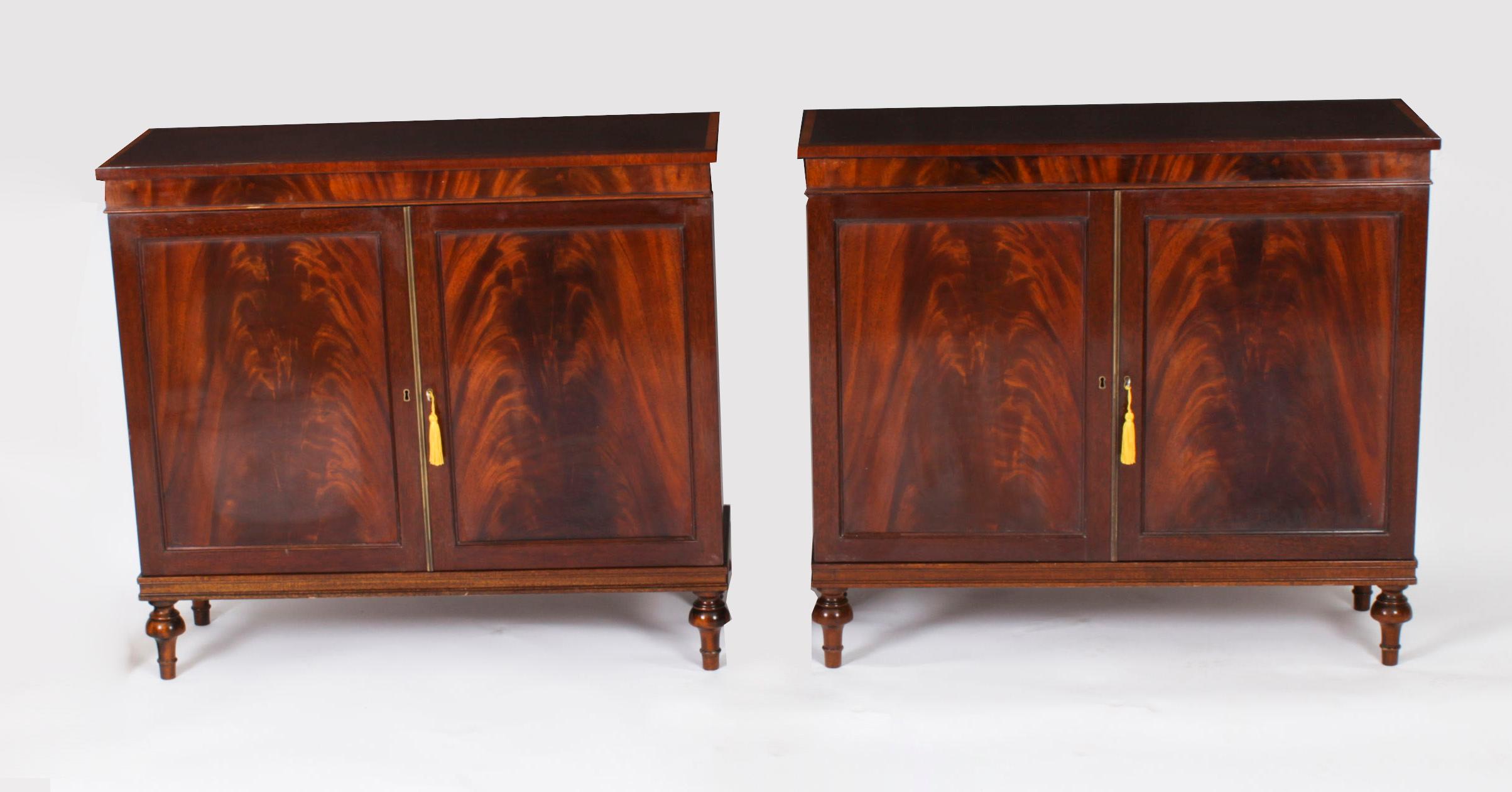Regency Revival Vintage Pair Flame Mahogany Side Cabinets by William Tillman Late 20th Century For Sale