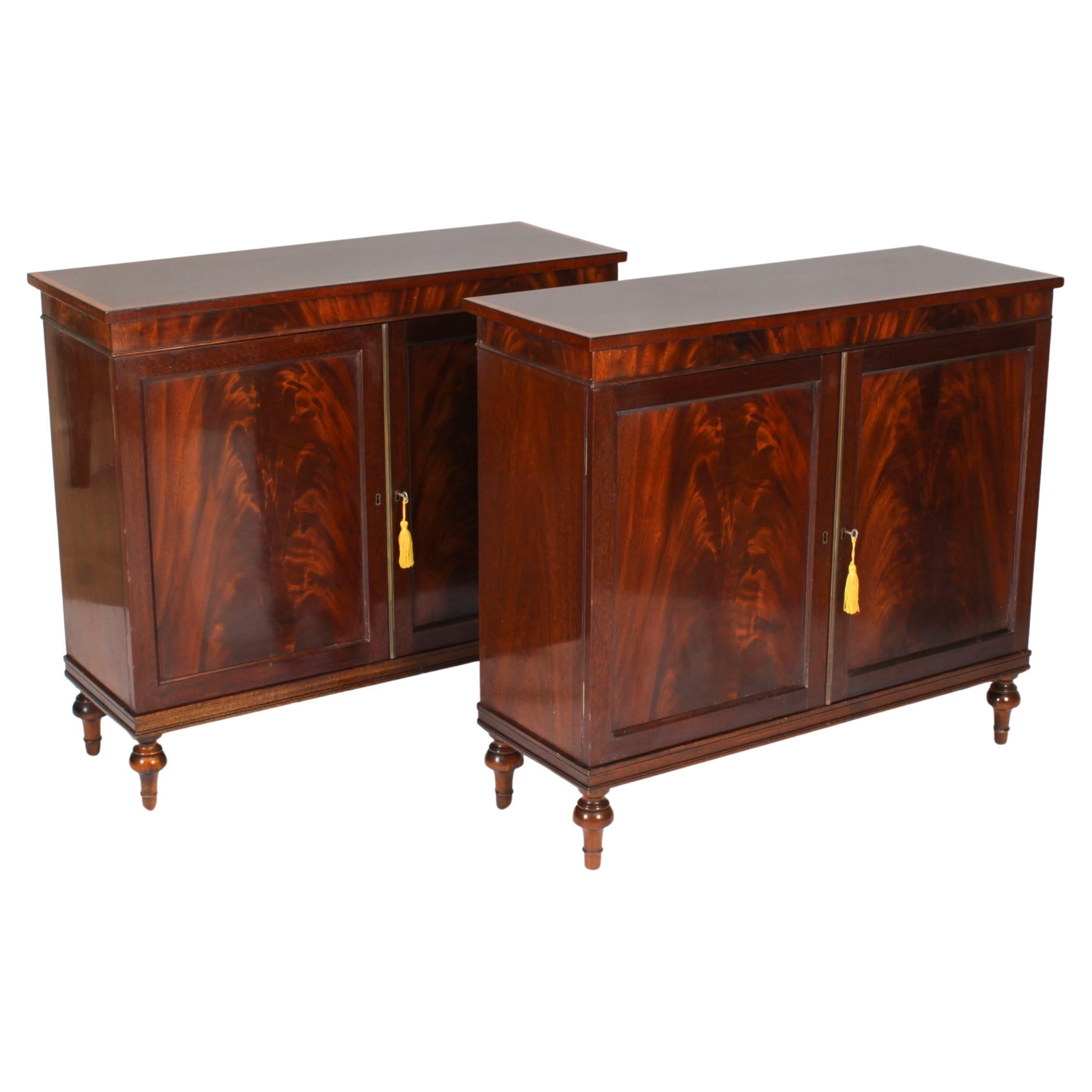 Vintage Pair Flame Mahogany Side Cabinets by William Tillman Late 20th Century For Sale