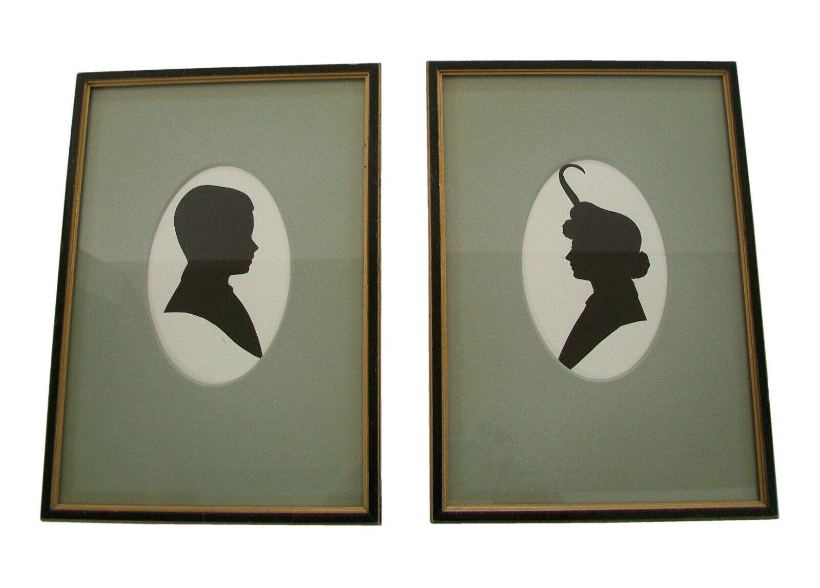 Classique américain Paire de portraits vintage encadrés avec silhouette de camée en papier taillé, États-Unis, début du 20e siècle en vente