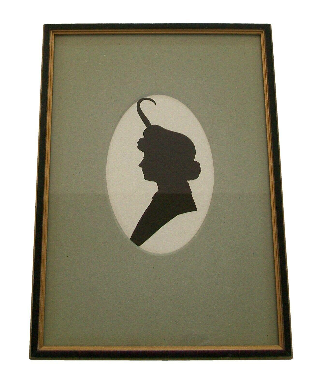 Hand-Crafted Vintage Pair Framed Cut Paper Cameo Silhouette Portraits, U.S., Early 20th C. For Sale