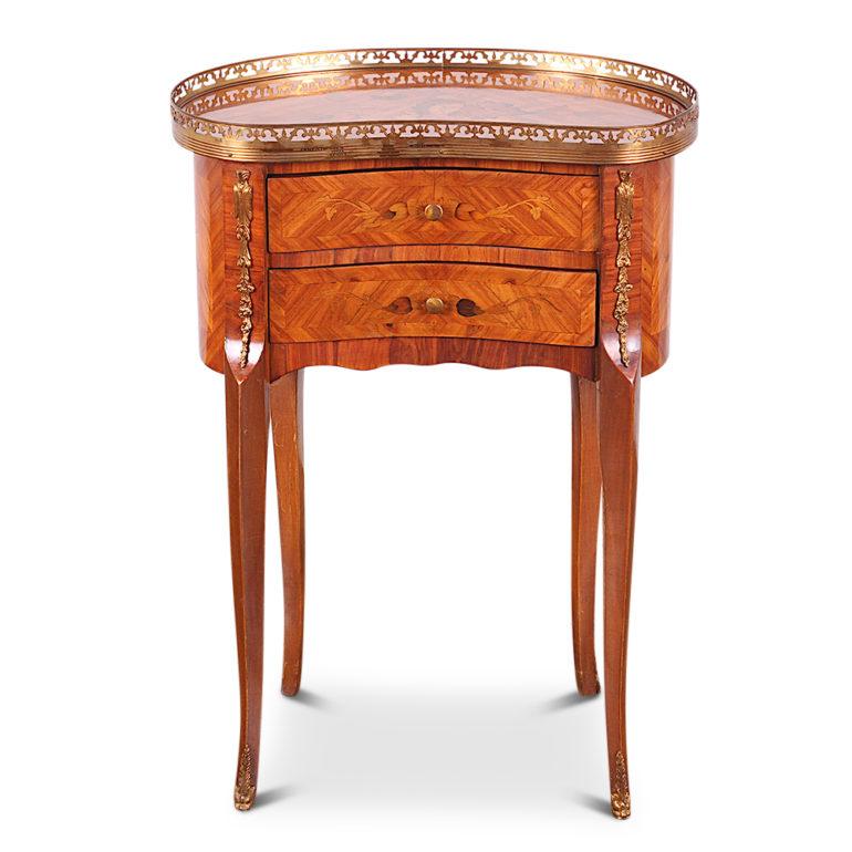 Louis XV Vintage Pair French Kingwood Marquetry Kidney-Shaped Nightstands Side Tables