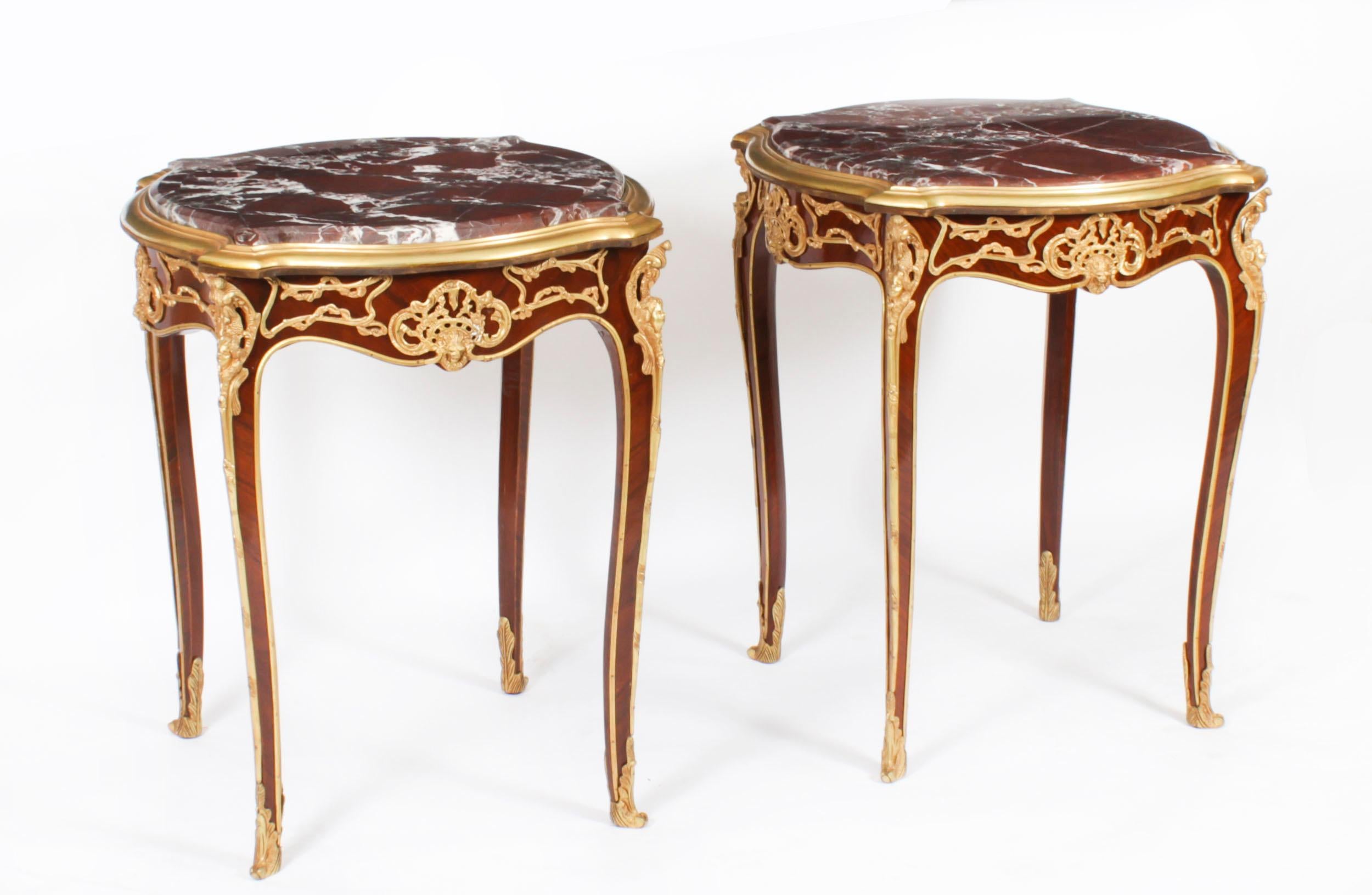 Vintage Pair French Louis Revival Marble & Ormolu Occasional Tables 20th C For Sale 9