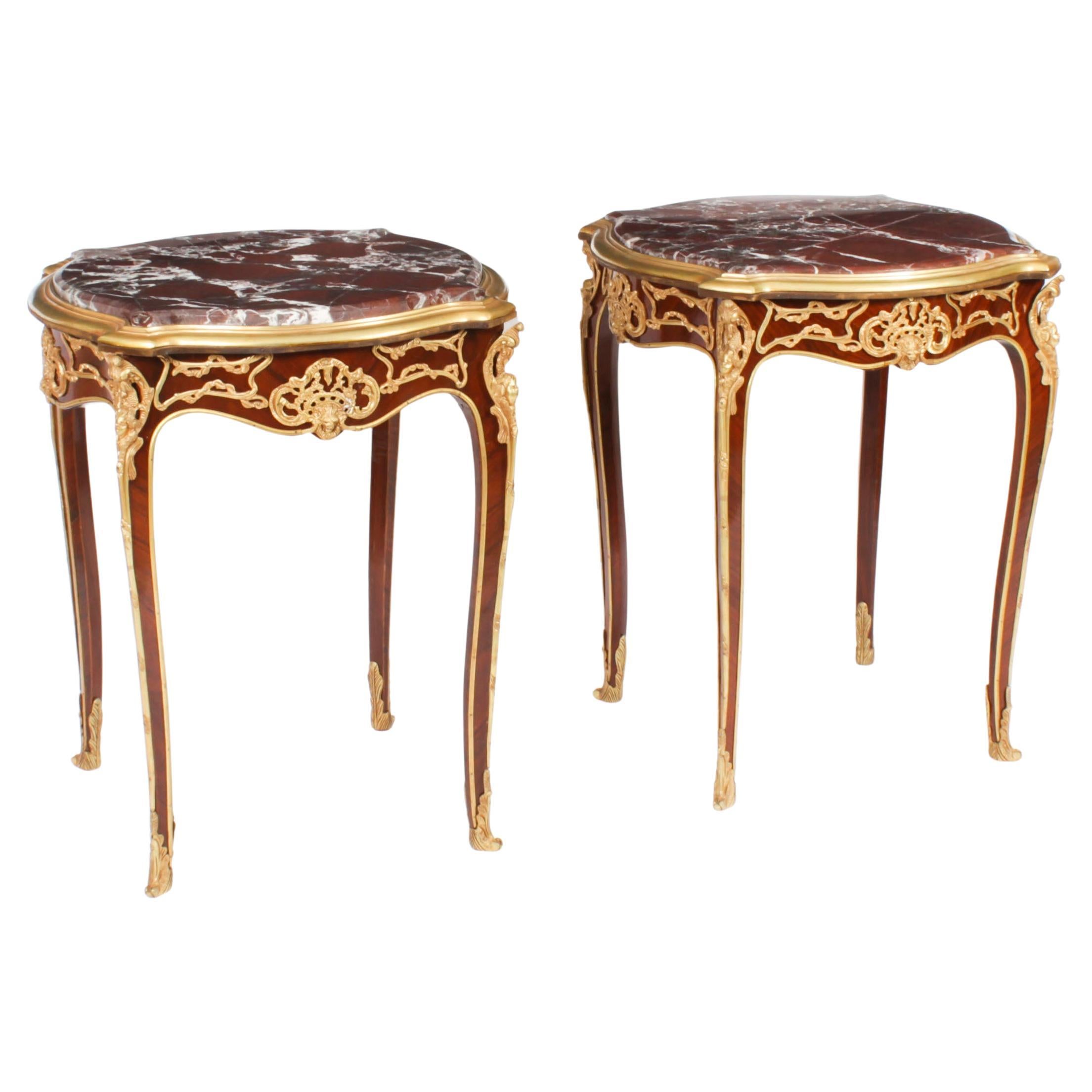 Vintage Pair French Louis Revival Marble & Ormolu Occasional Tables 20th C For Sale