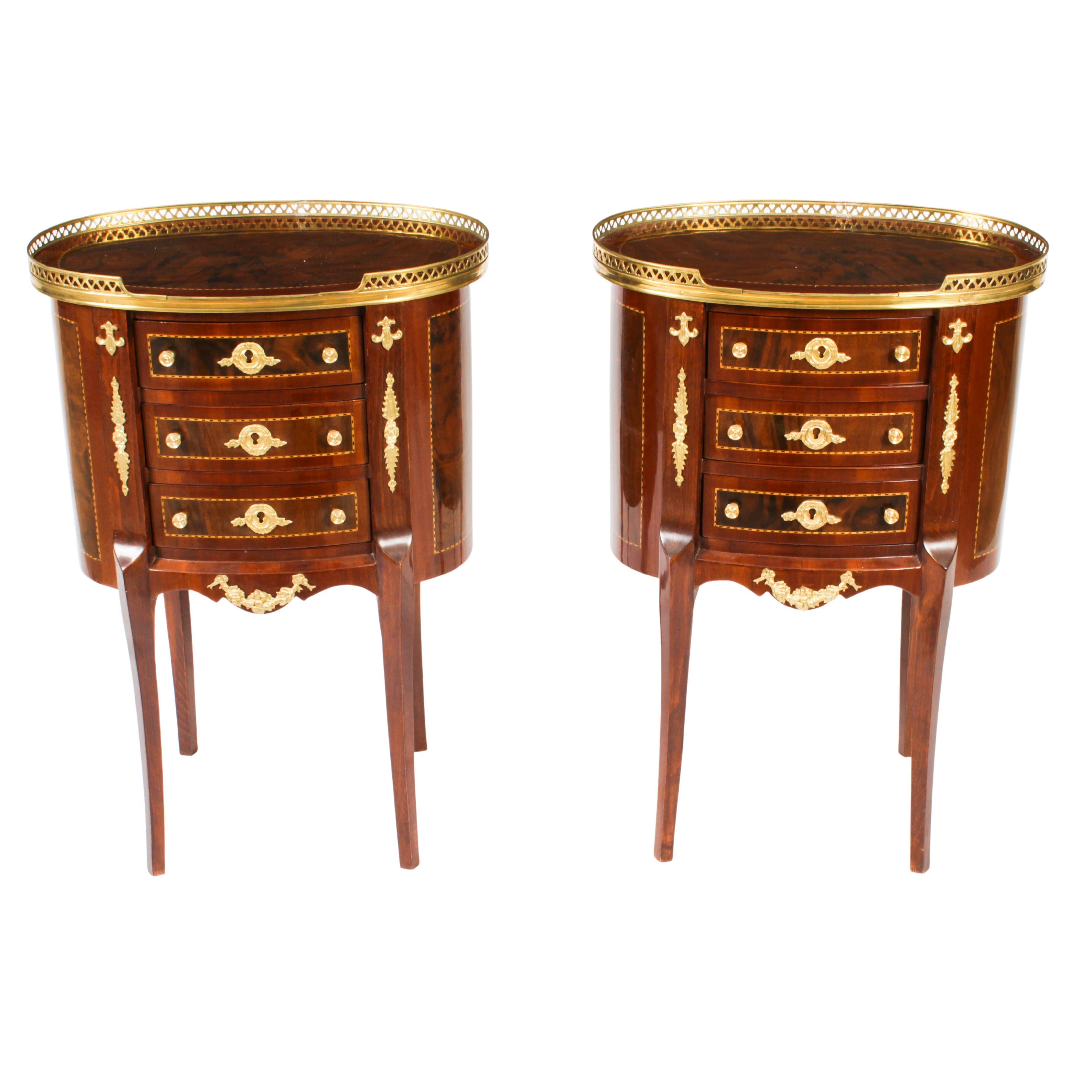 Vintage Pair French Louis Revival Walnut Bedside Cabinets 20th Century