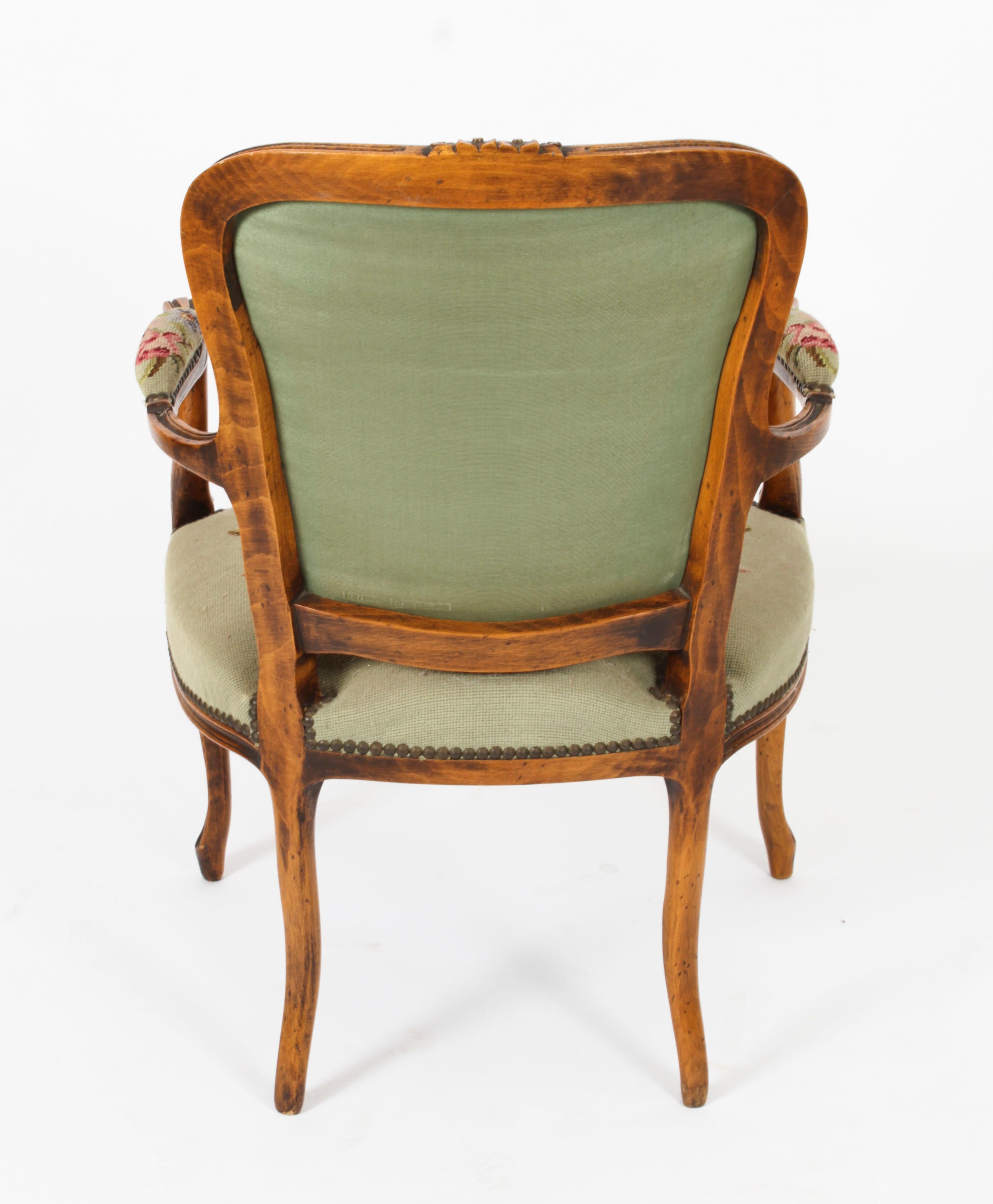 Vintage Pair French Louis XV Revival Armchairs Mid 20th Century 15