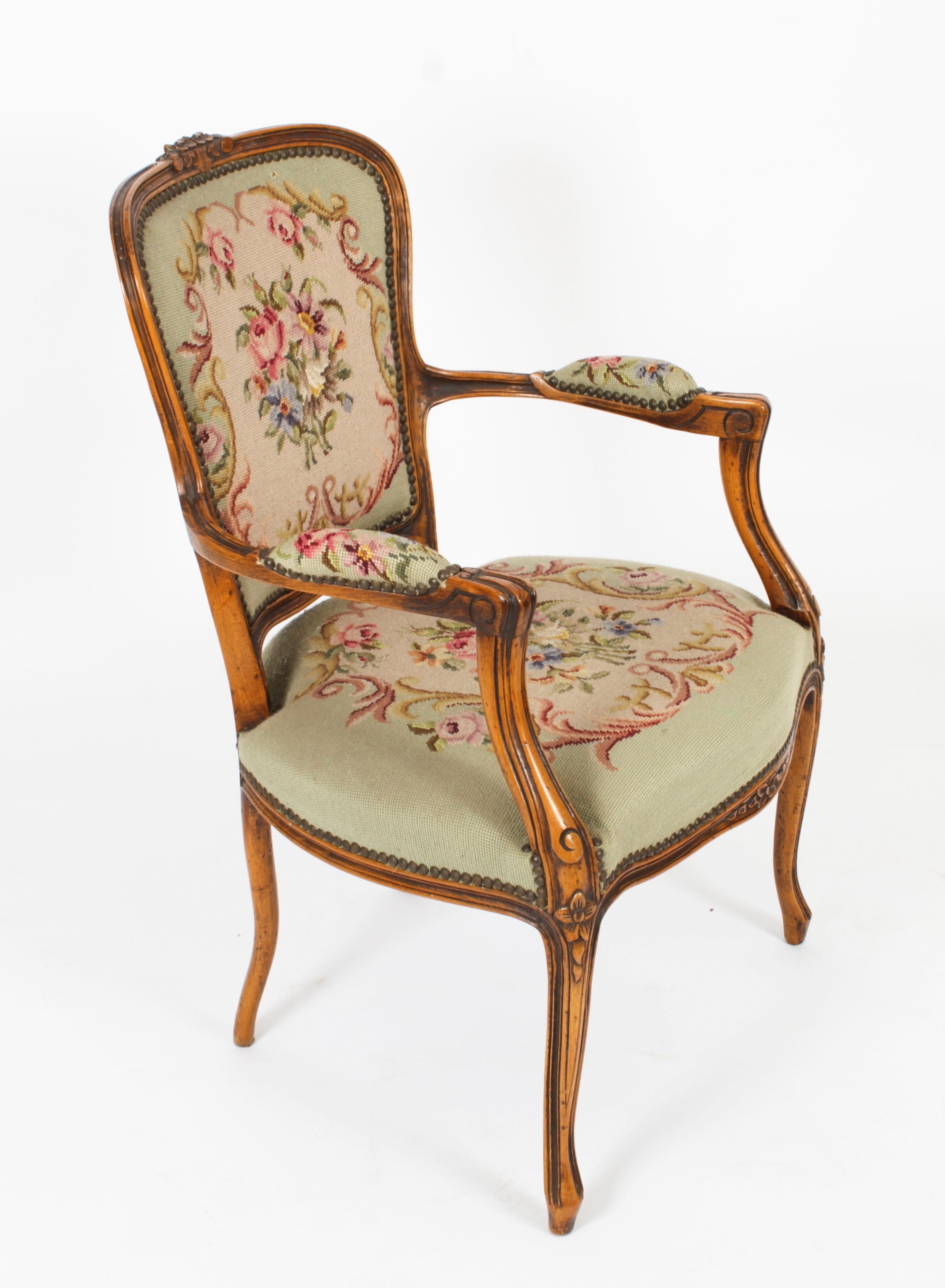Vintage Pair French Louis XV Revival Armchairs Mid 20th Century In Good Condition For Sale In London, GB