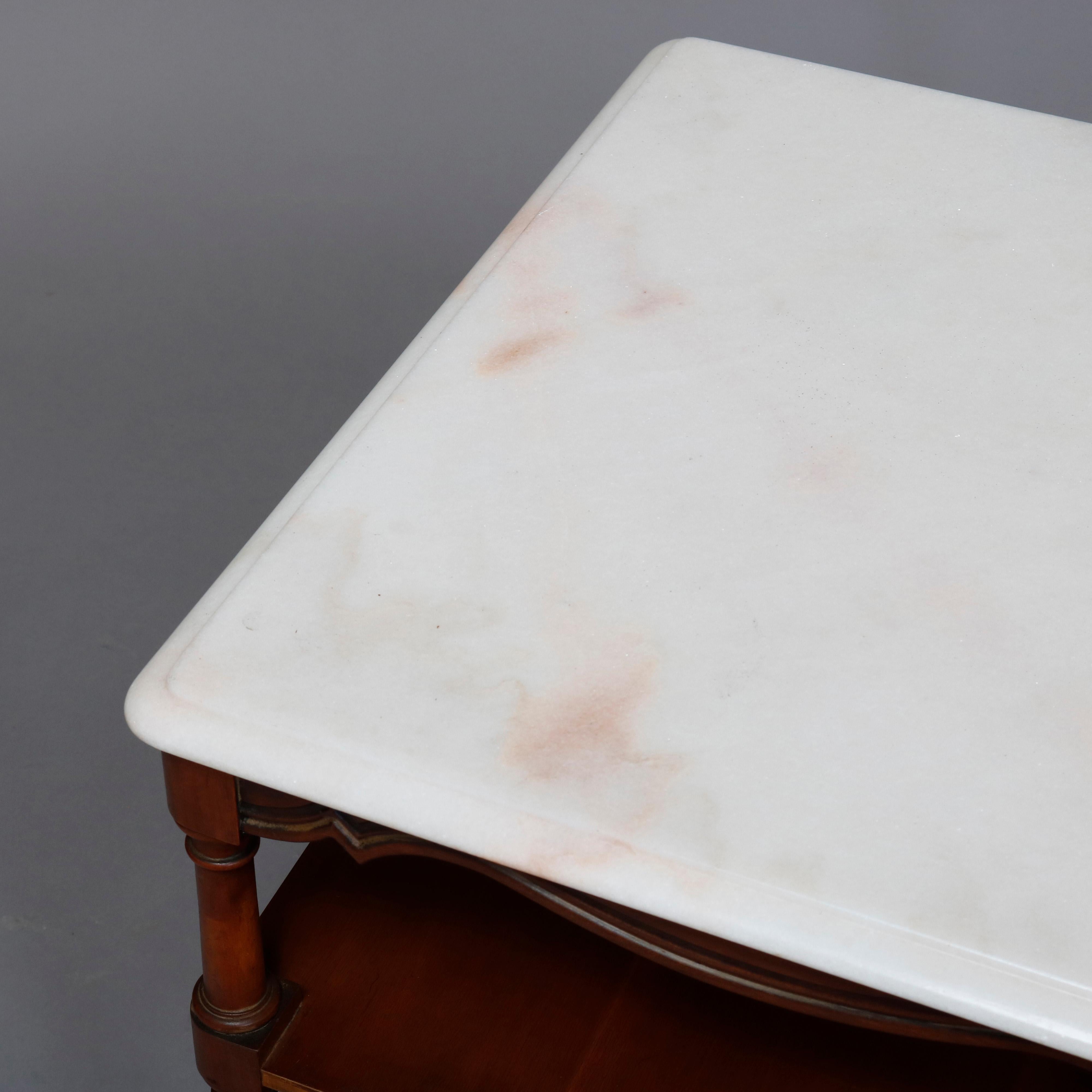 Vintage Pair French Style Mahogany Marble Top End Tables, 20th Century 10