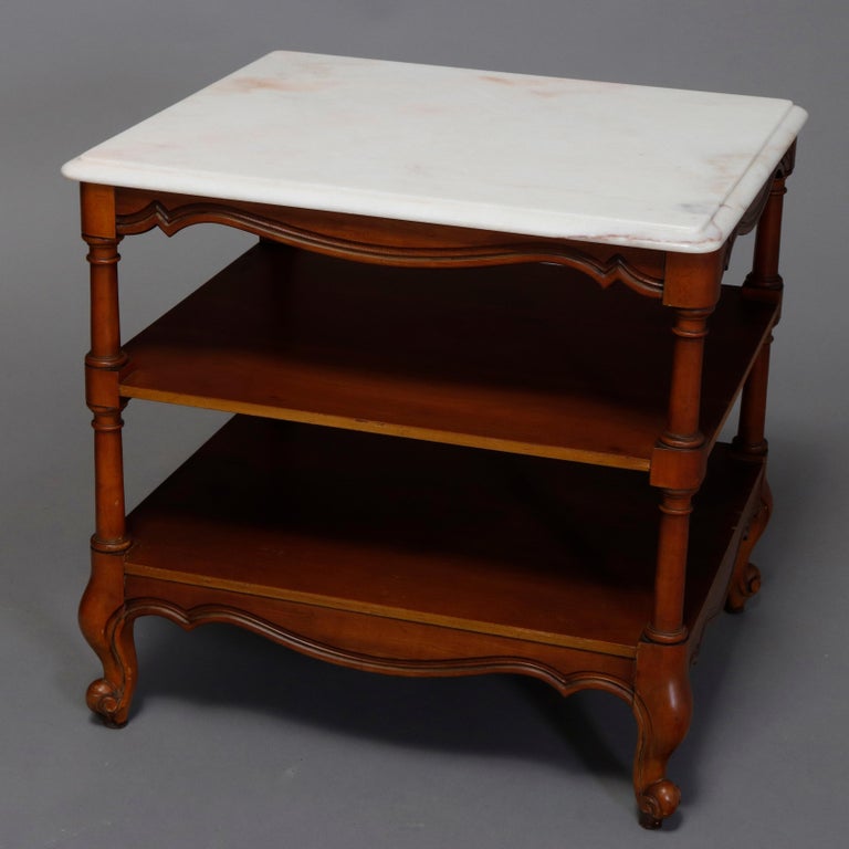 Vintage Pair French Style Mahogany Marble Top End Tables, 20th Century at 1stDibs