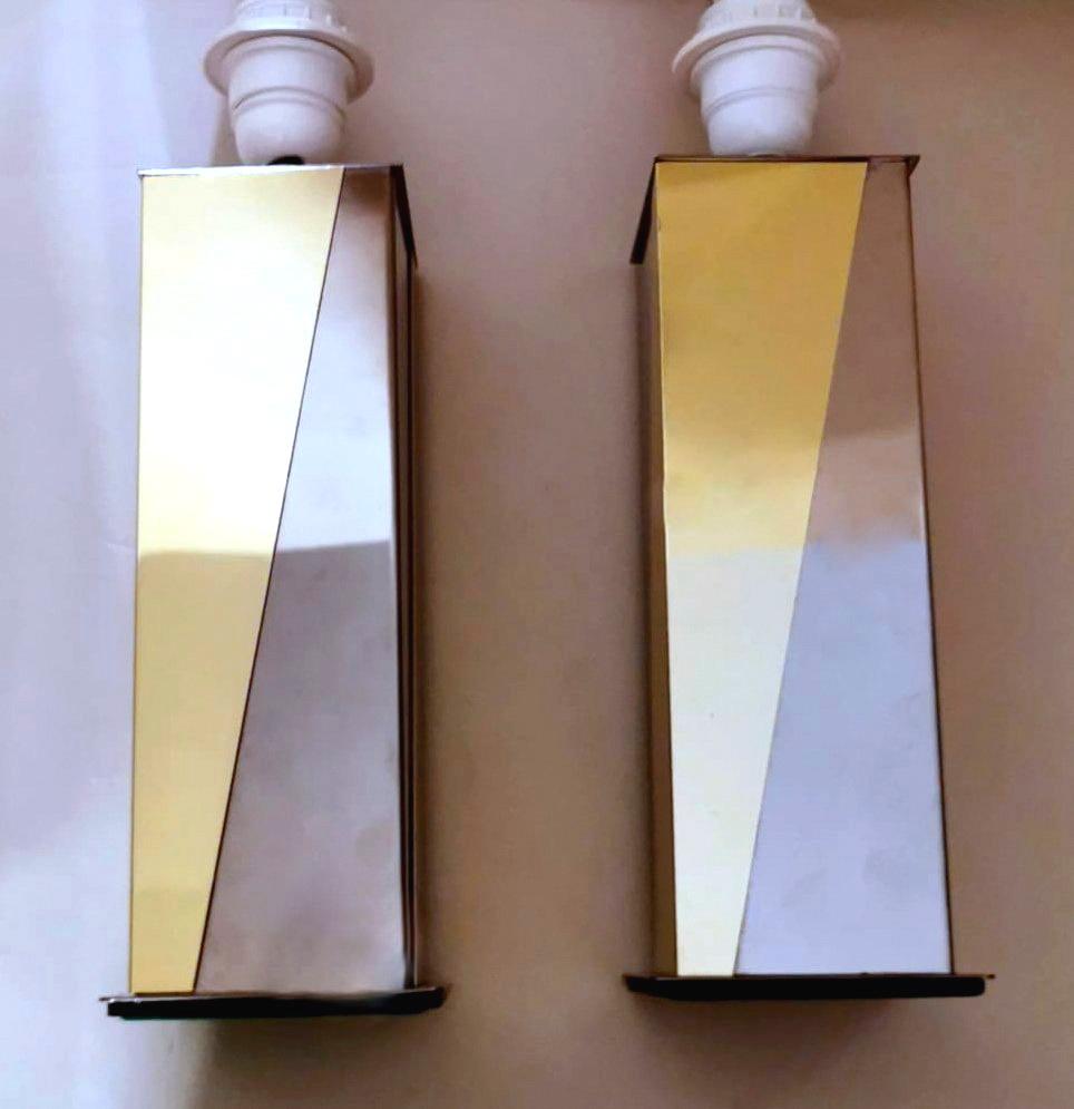 Vintage Pair French Table Lamps in Steel and Brass 'Without Lampshade' 5