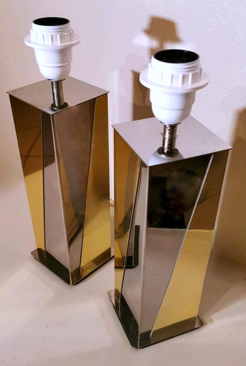 Vintage Pair French Table Lamps in Steel and Brass 'Without Lampshade' 1