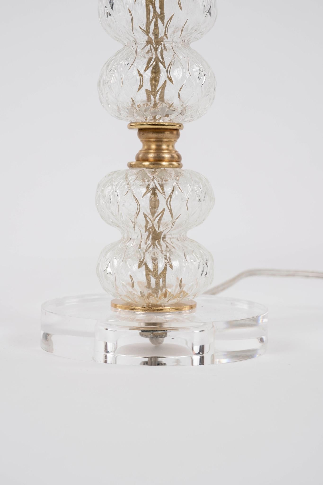 20th Century Vintage Pair Glass Brass Table Lamps