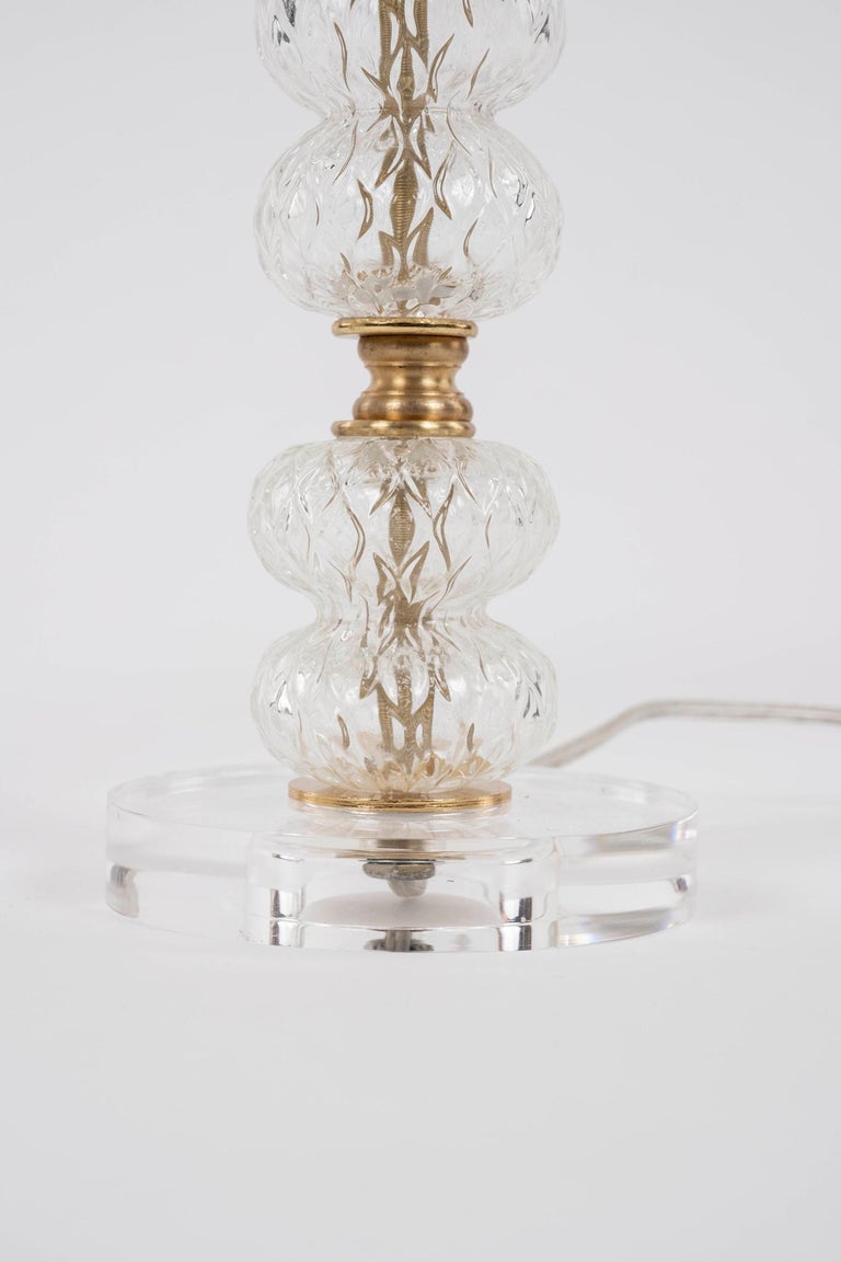 Vintage Pair Glass Brass Table Lamps For Sale at 1stDibs