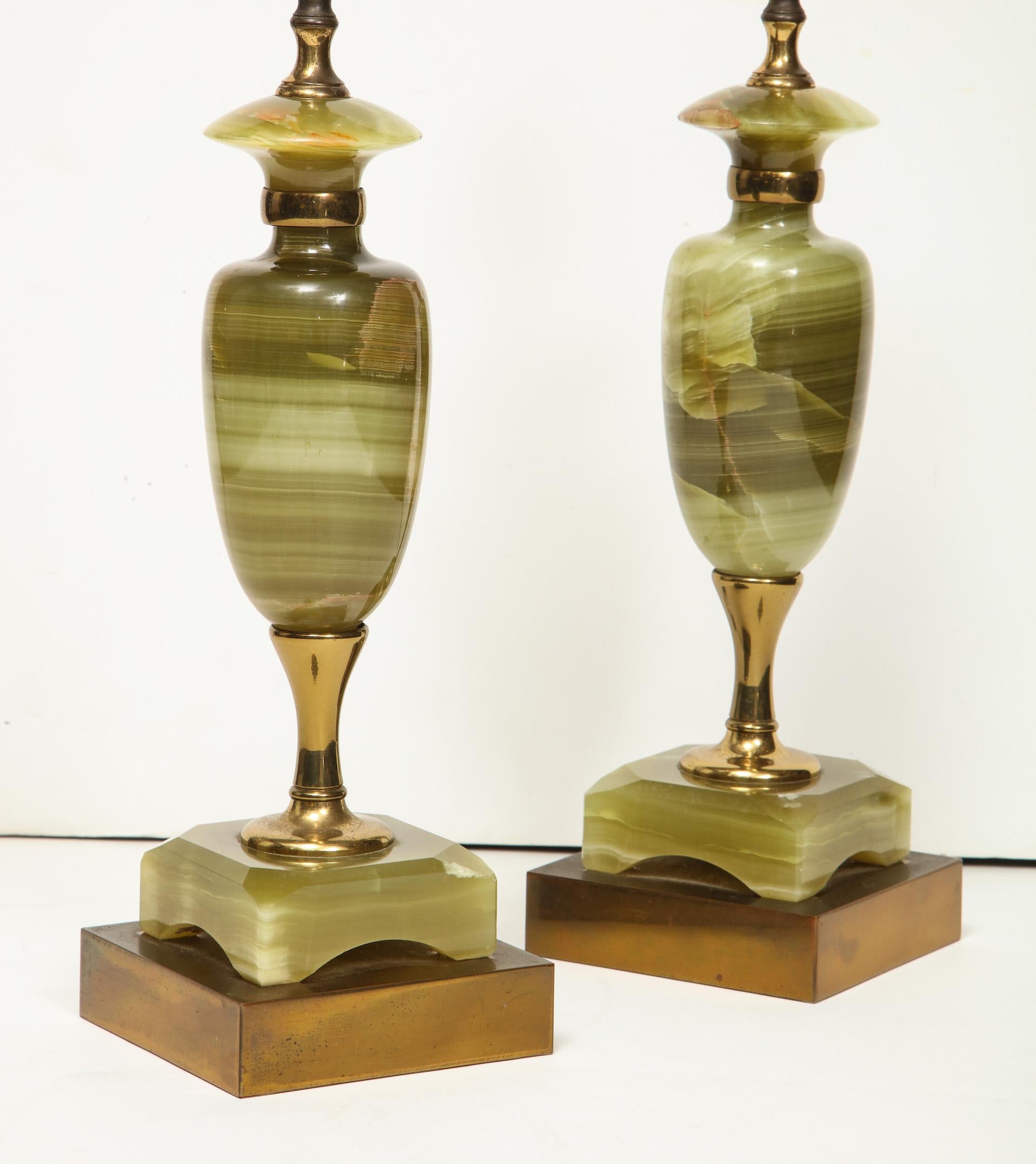 Vintage Pair of Green Onyx Deco Lamps 1