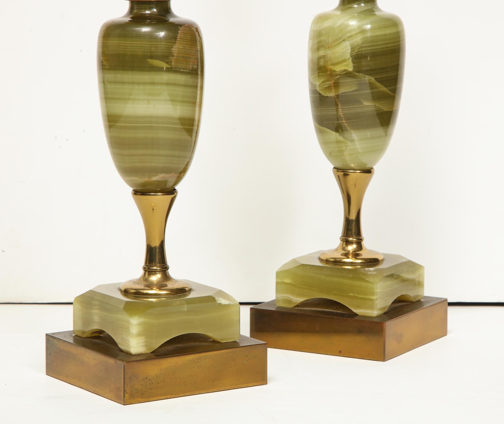 Vintage Pair of Green Onyx Deco Lamps 2