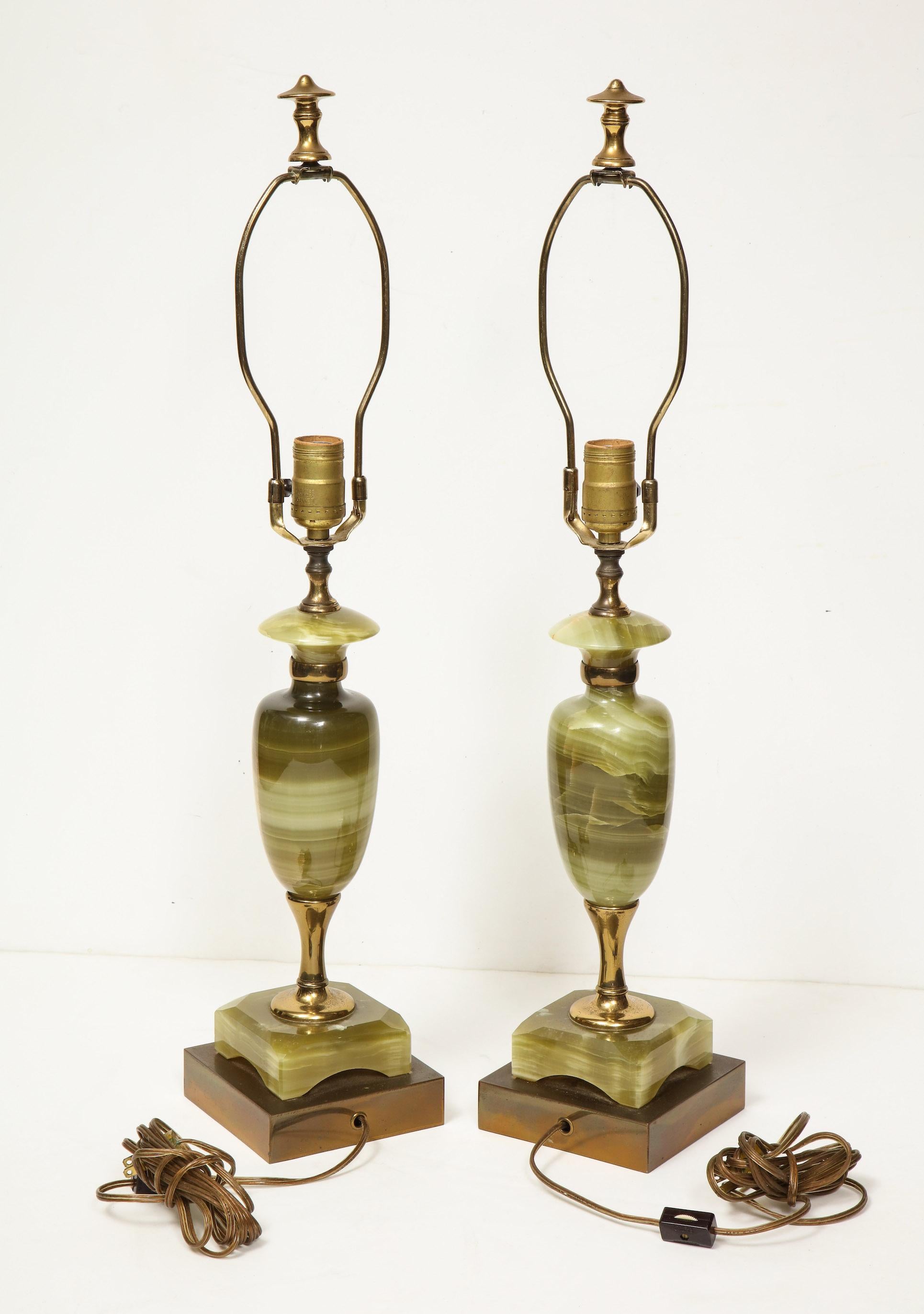 Vintage Pair of Green Onyx Deco Lamps 3