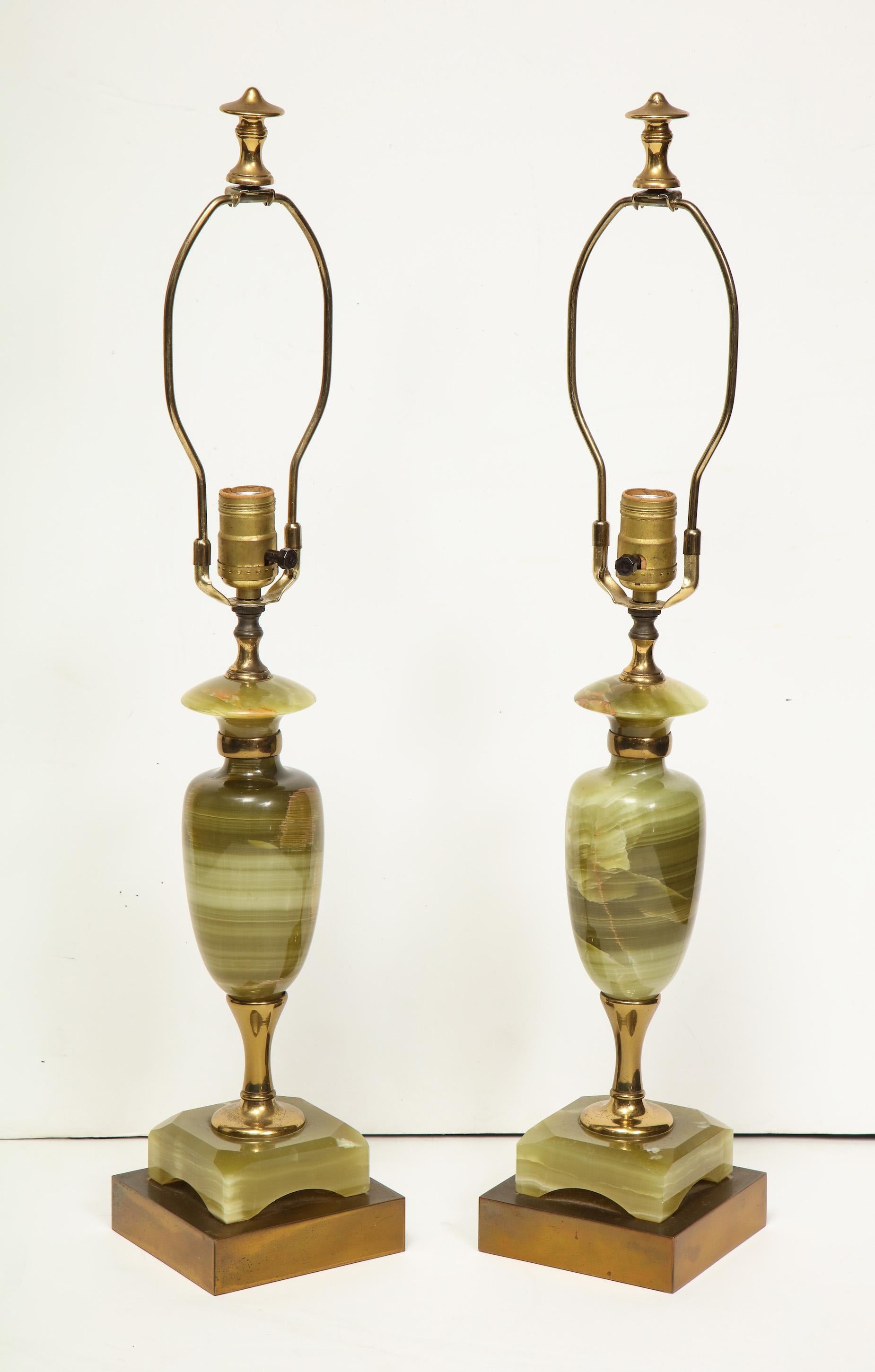 Italian Vintage Pair of Green Onyx Deco Lamps