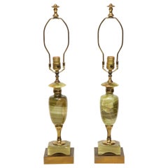 Vintage Pair of Green Onyx Deco Lamps