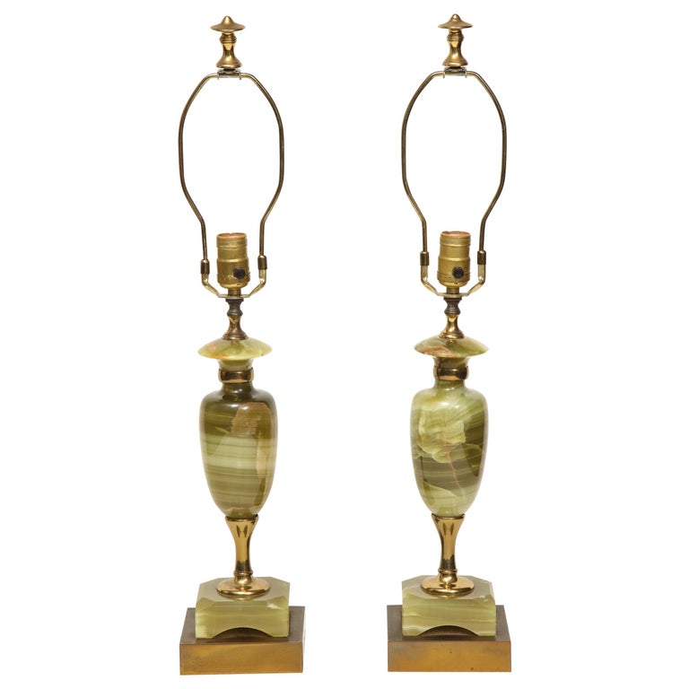 Vintage Pair of Green Onyx Deco Lamps at 1stDibs