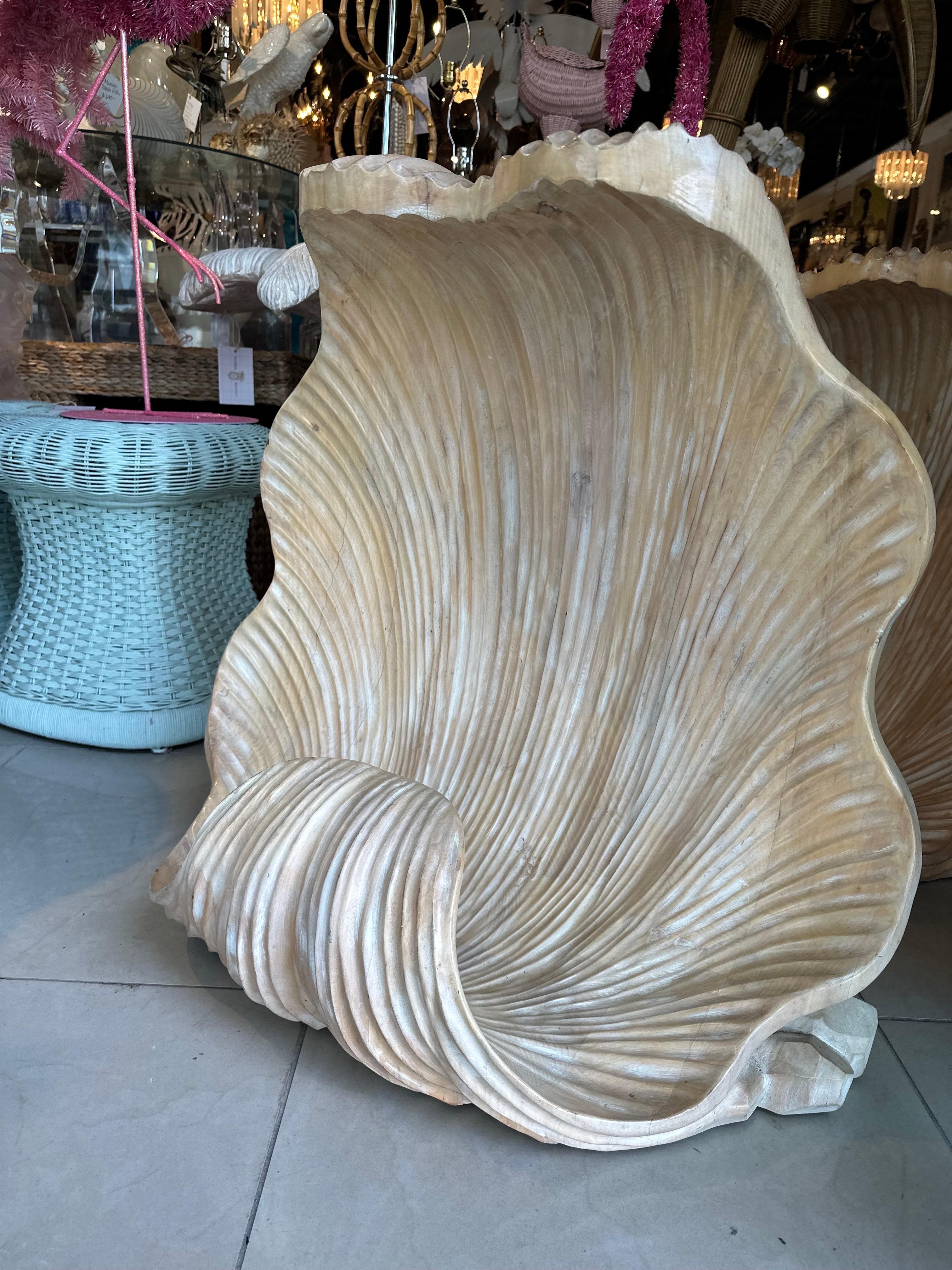 Vintage Pair Grotto Wood Carved Scalloped Clam Seashell Shell Dining Table Bases 4