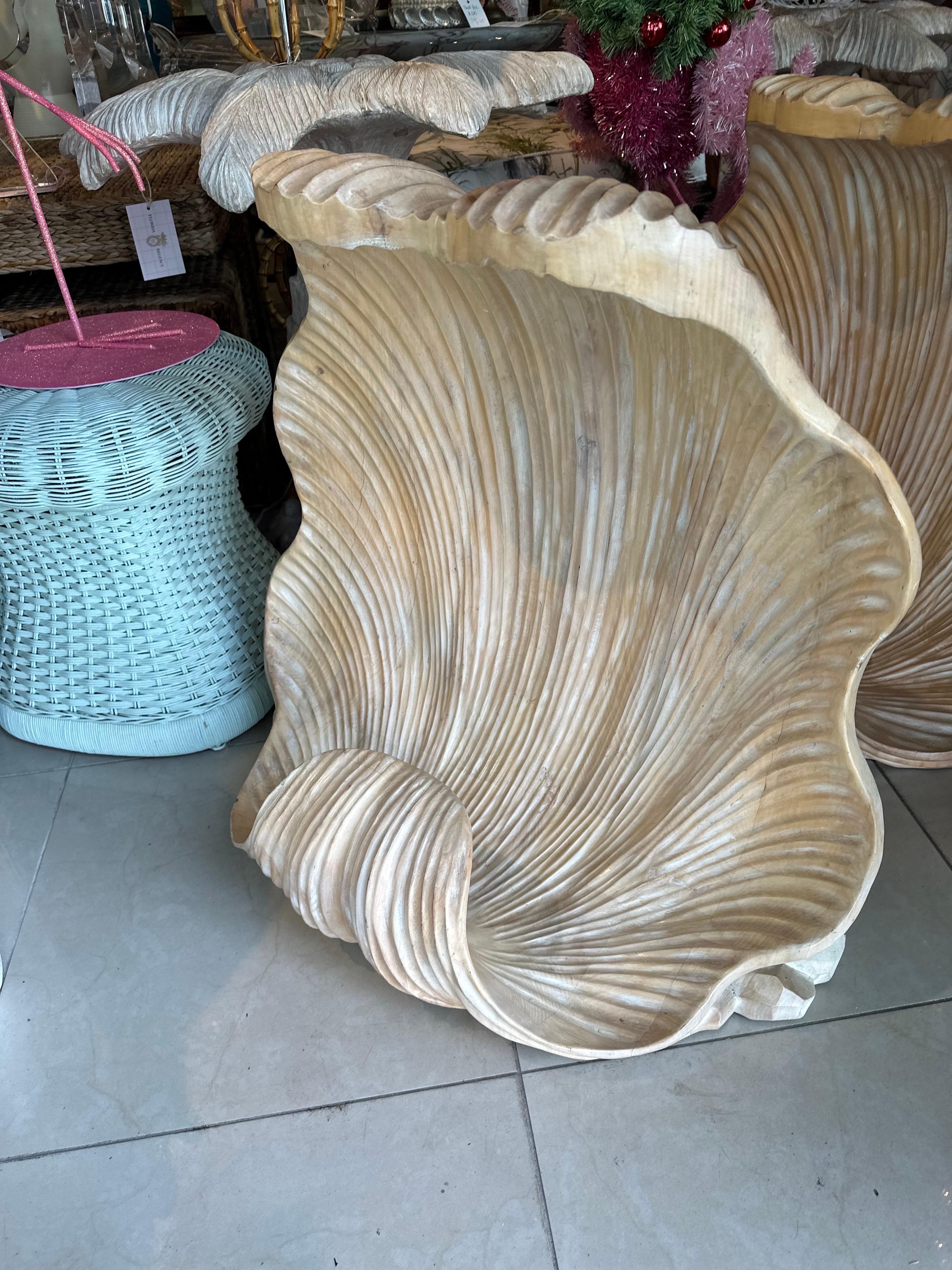 Vintage Pair Grotto Wood Carved Scalloped Clam Seashell Shell Dining Table Bases 5