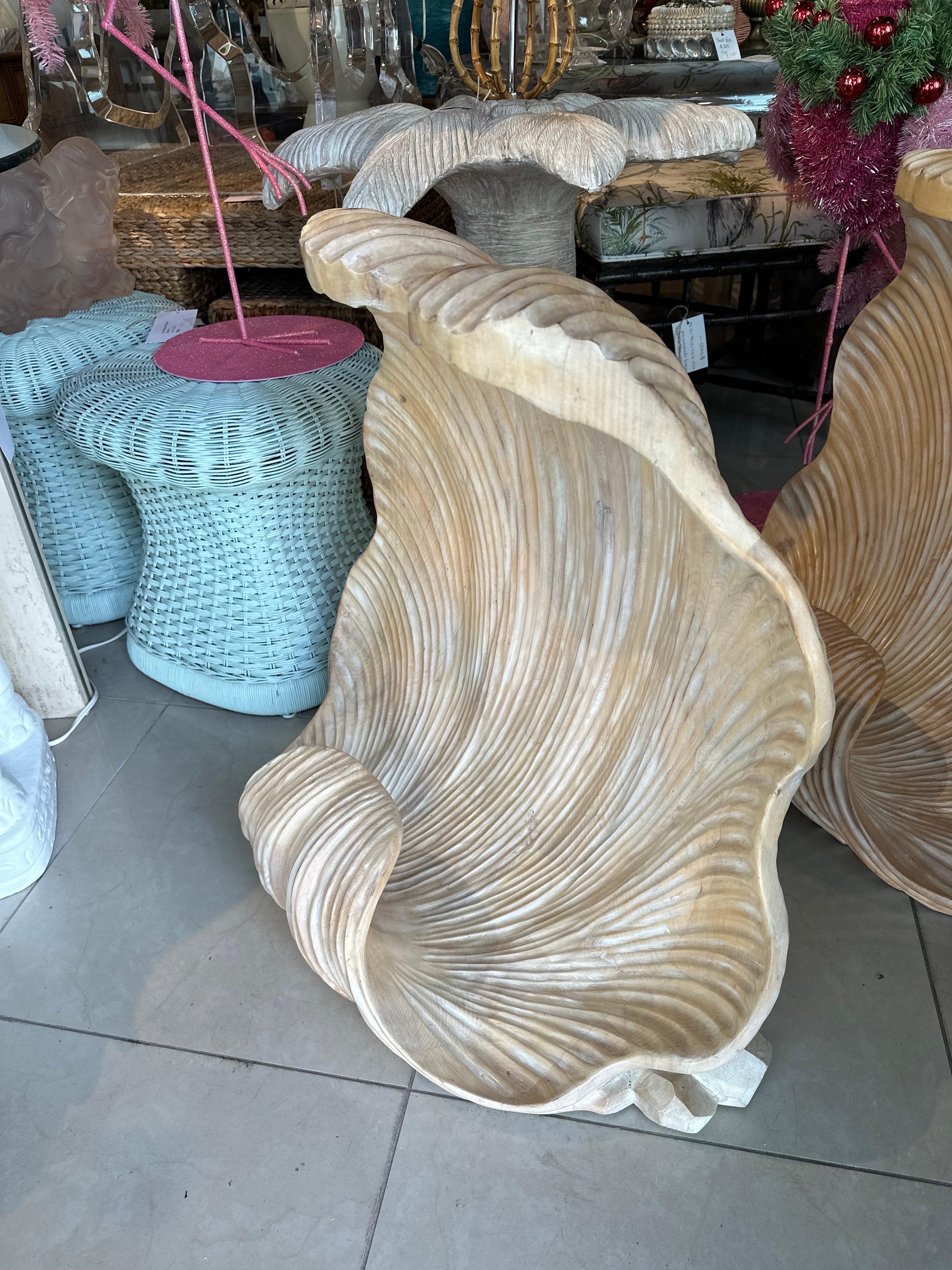 Vintage Pair Grotto Wood Carved Scalloped Clam Seashell Shell Dining Table Bases 7