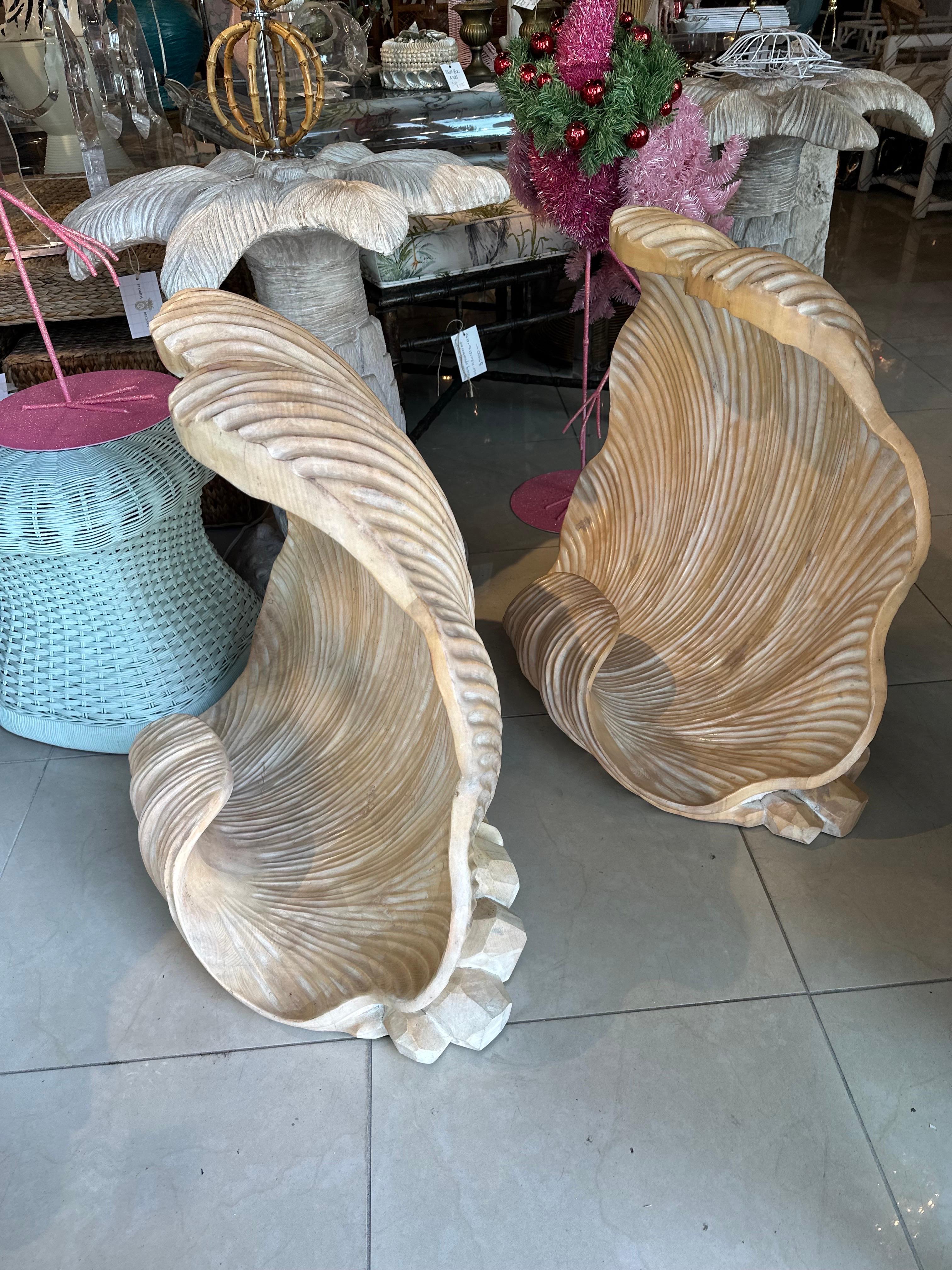 Vintage Pair Grotto Wood Carved Scalloped Clam Seashell Shell Dining Table Bases 10