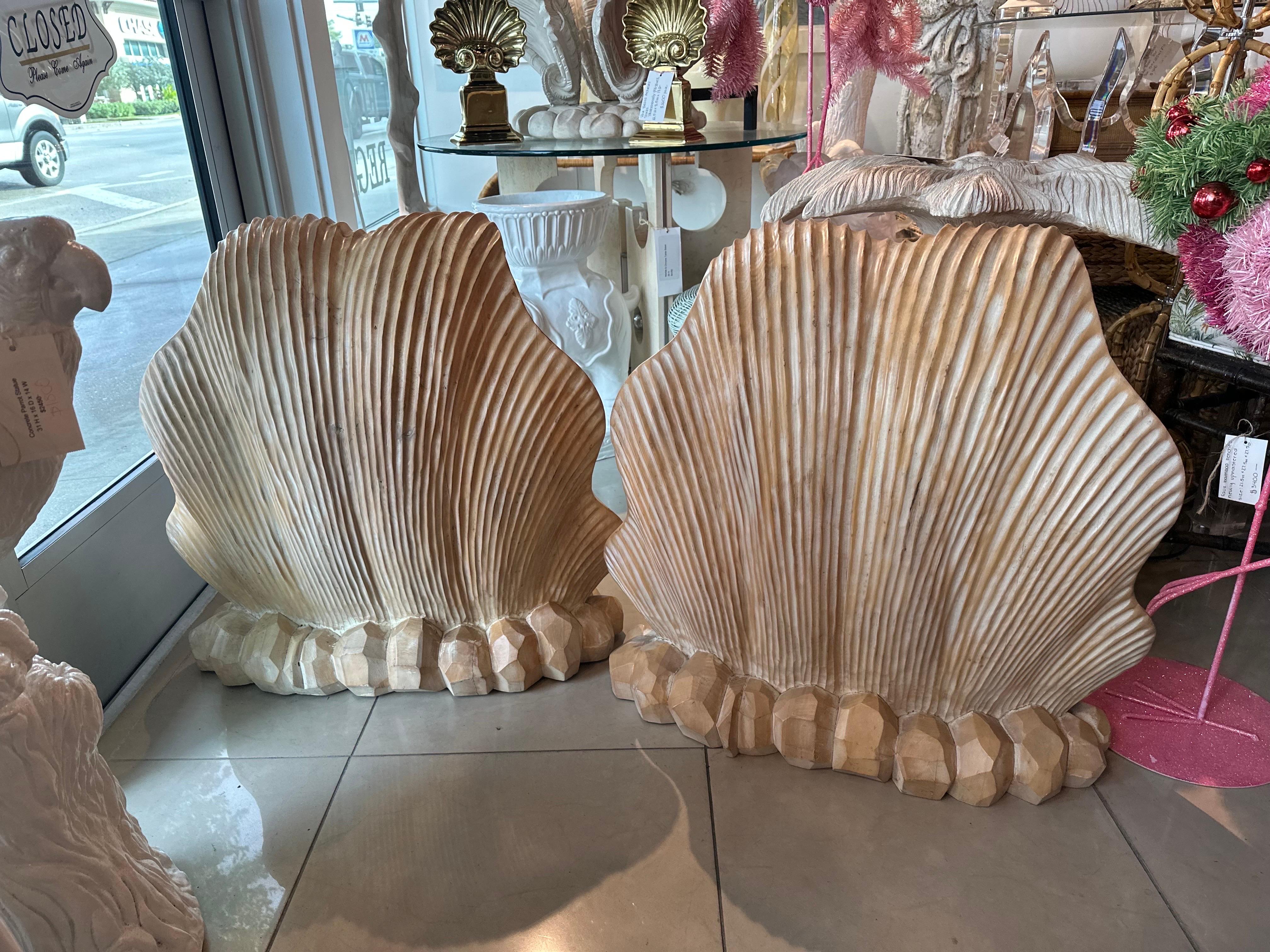 Vintage Pair Grotto Wood Carved Scalloped Clam Seashell Shell Dining Table Bases 14