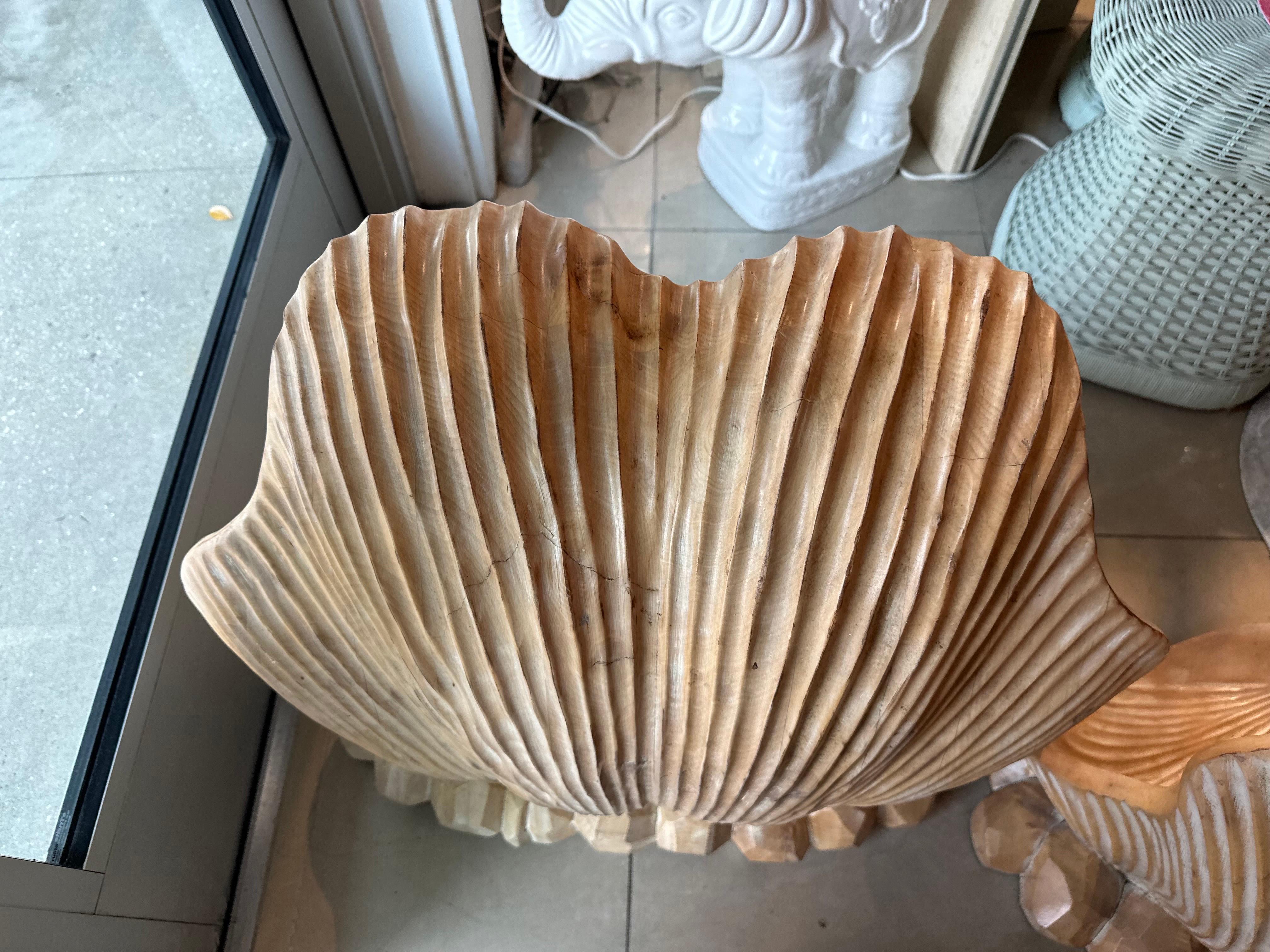 Vintage Pair Grotto Wood Carved Scalloped Clam Seashell Shell Dining Table Bases 1