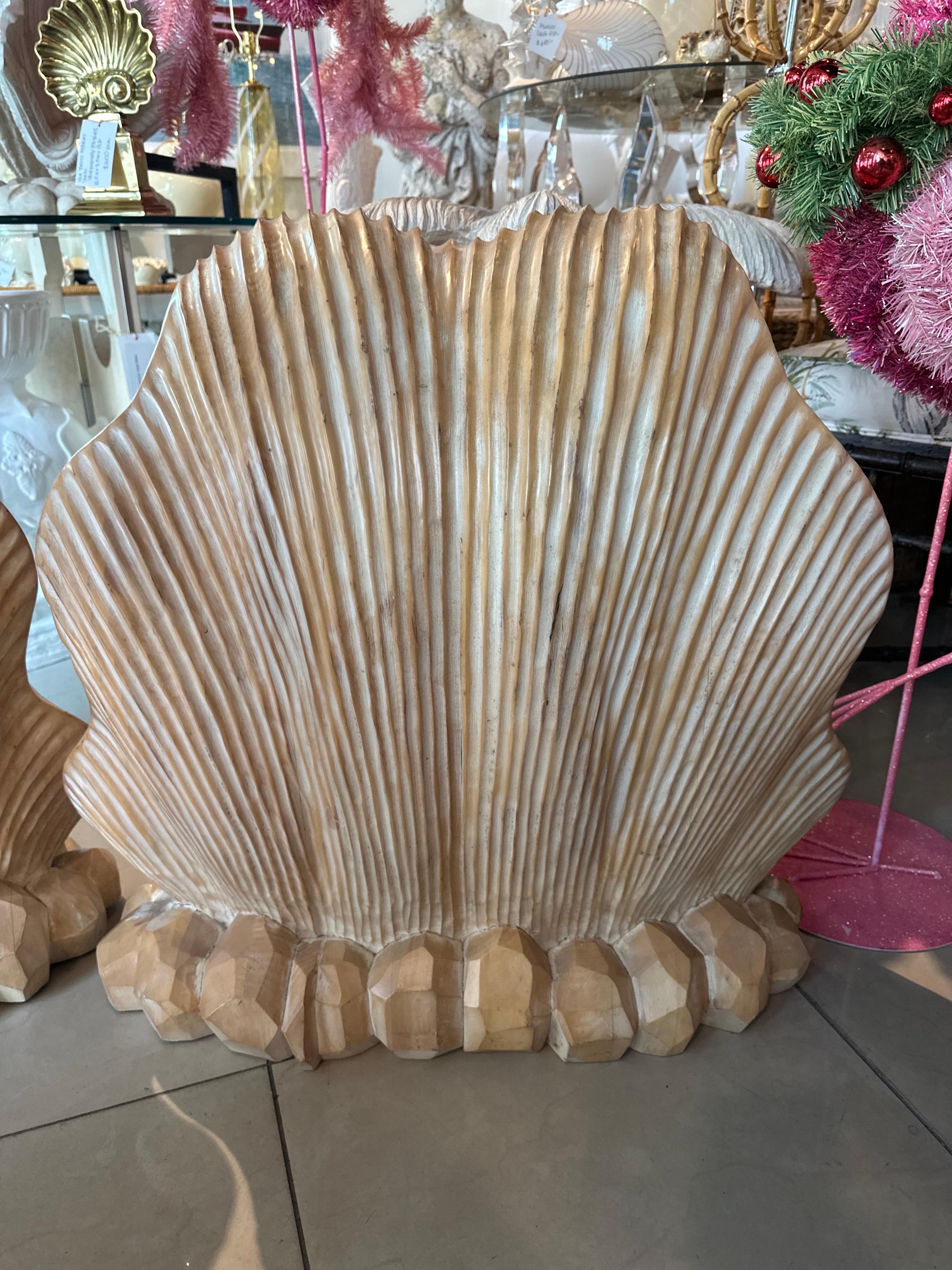 Vintage Pair Grotto Wood Carved Scalloped Clam Seashell Shell Dining Table Bases 2
