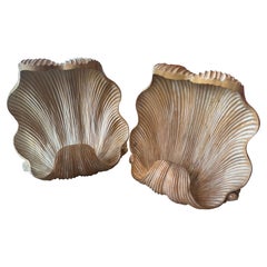 Vintage Pair Grotto Wood Carved Scalloped Clam Seashell Shell Dining Table Bases