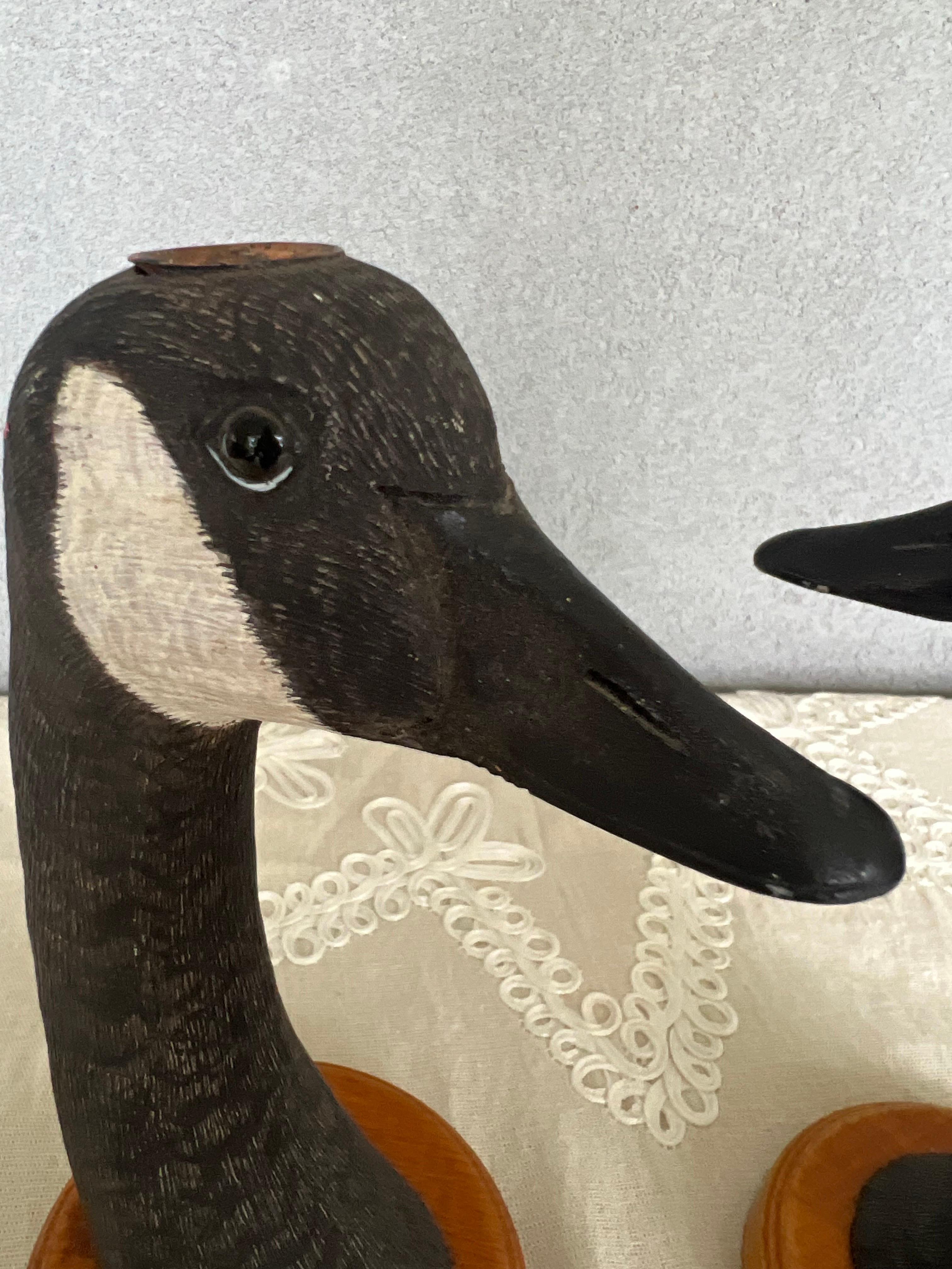 20th Century Vintage Pair Hand-Carved Goose Candlesticks  For Sale