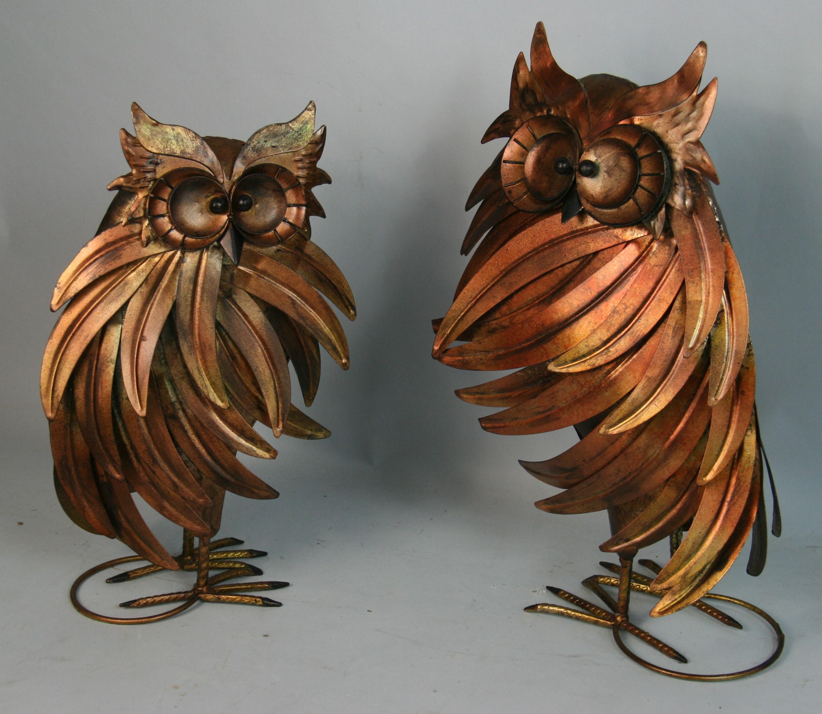 1548 Pair large hand made and decorated matched pair metal owls
Large 16.5x10x6