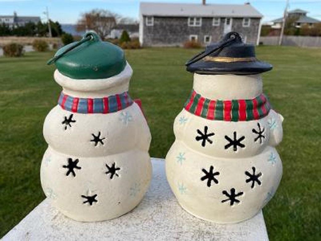 Old Vintage Pair Hand Painted Happy Snow Elves Couple  Lighting Lanterns For Sale 6
