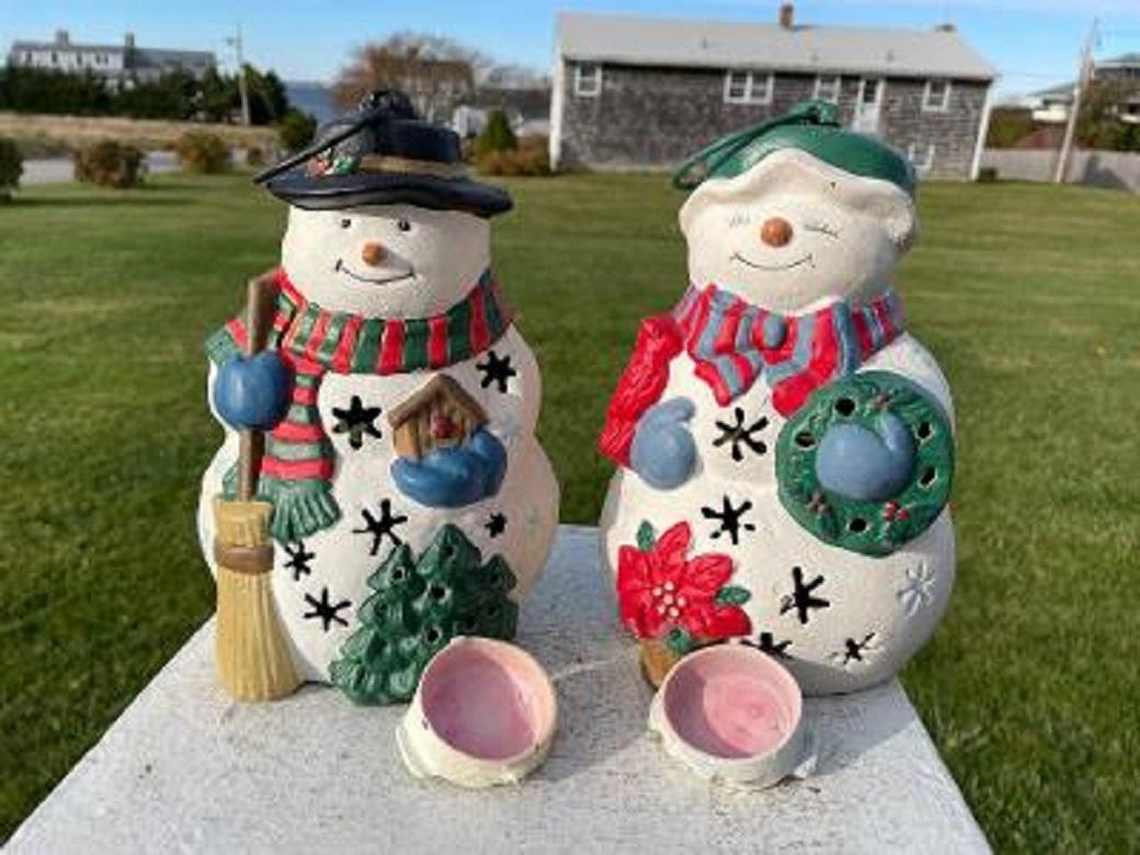 Old Vintage Pair Hand Painted Happy Snow Elves Couple  Lighting Lanterns For Sale 7