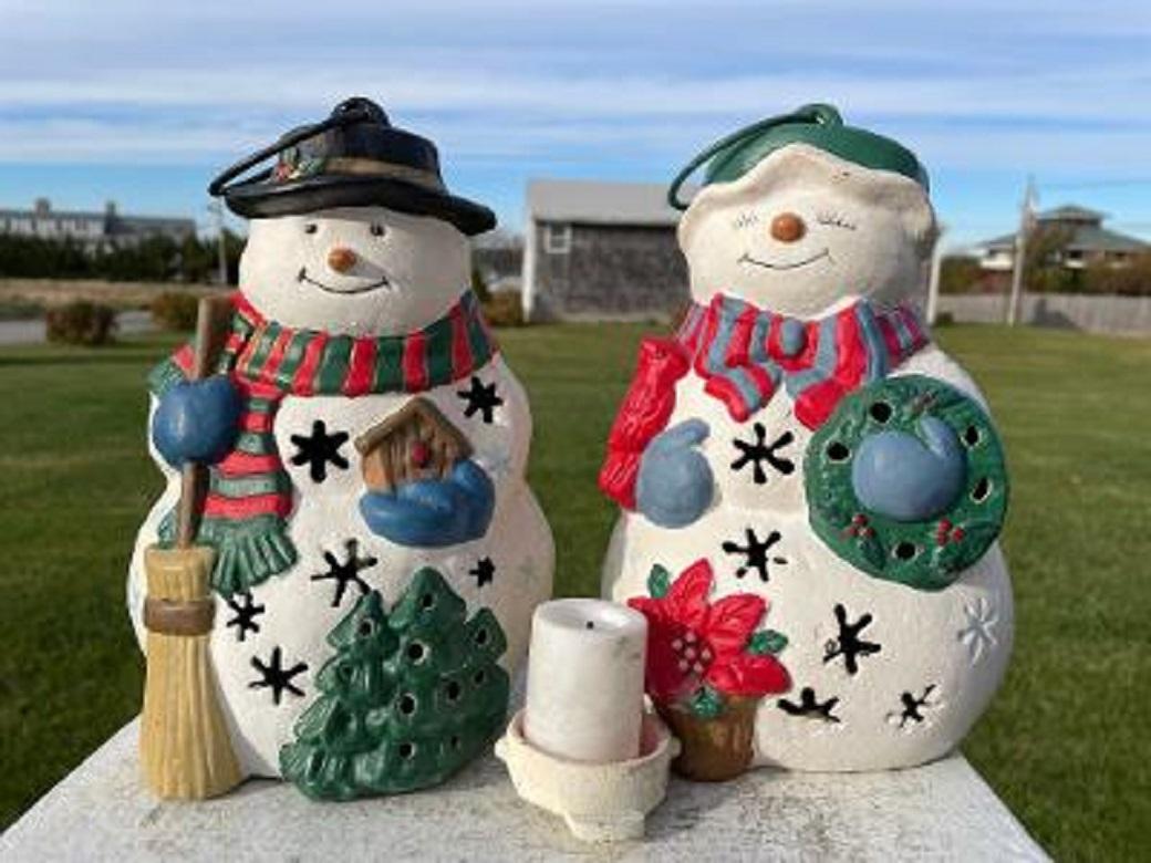 Old Vintage Pair Hand Painted Happy Snow Elves Couple  Lighting Lanterns For Sale 8