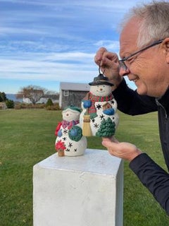 Old Vintage Pair Hand Painted Happy  Snow   Couple  Lighting Lanterns