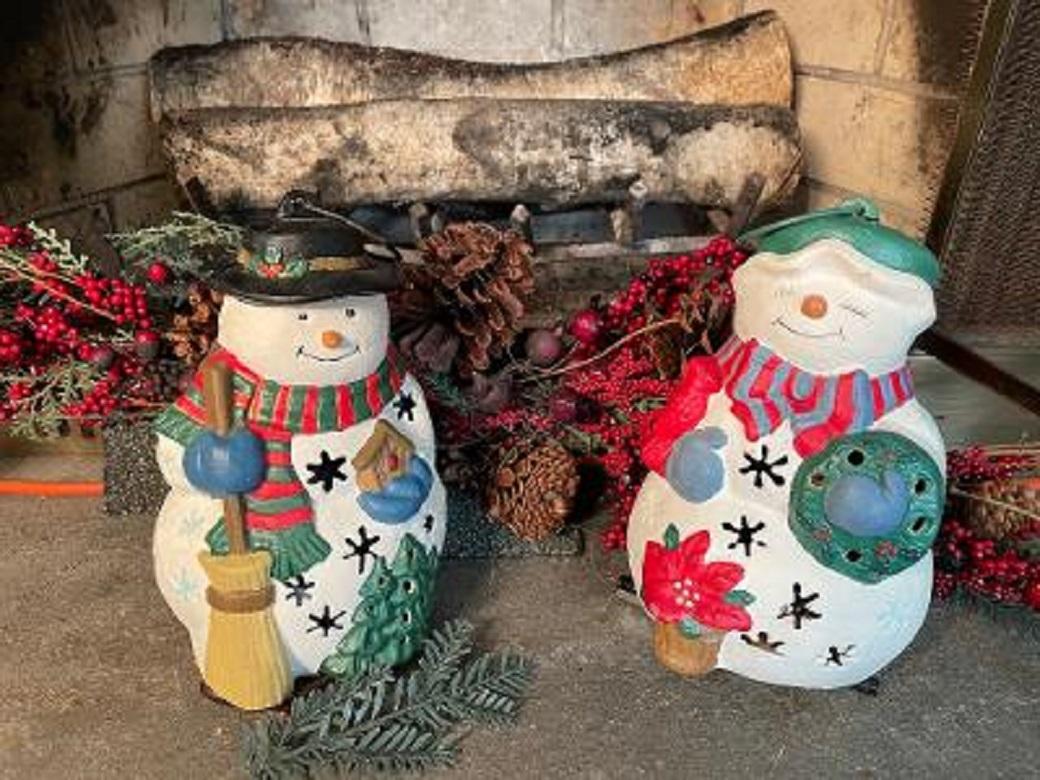 American Old Vintage Pair Hand Painted Happy Snow Elves Couple  Lighting Lanterns For Sale