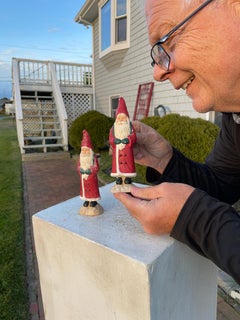 Vintage Pair Hand Painted Santa Belsnickel Sculpture Candle Sticks