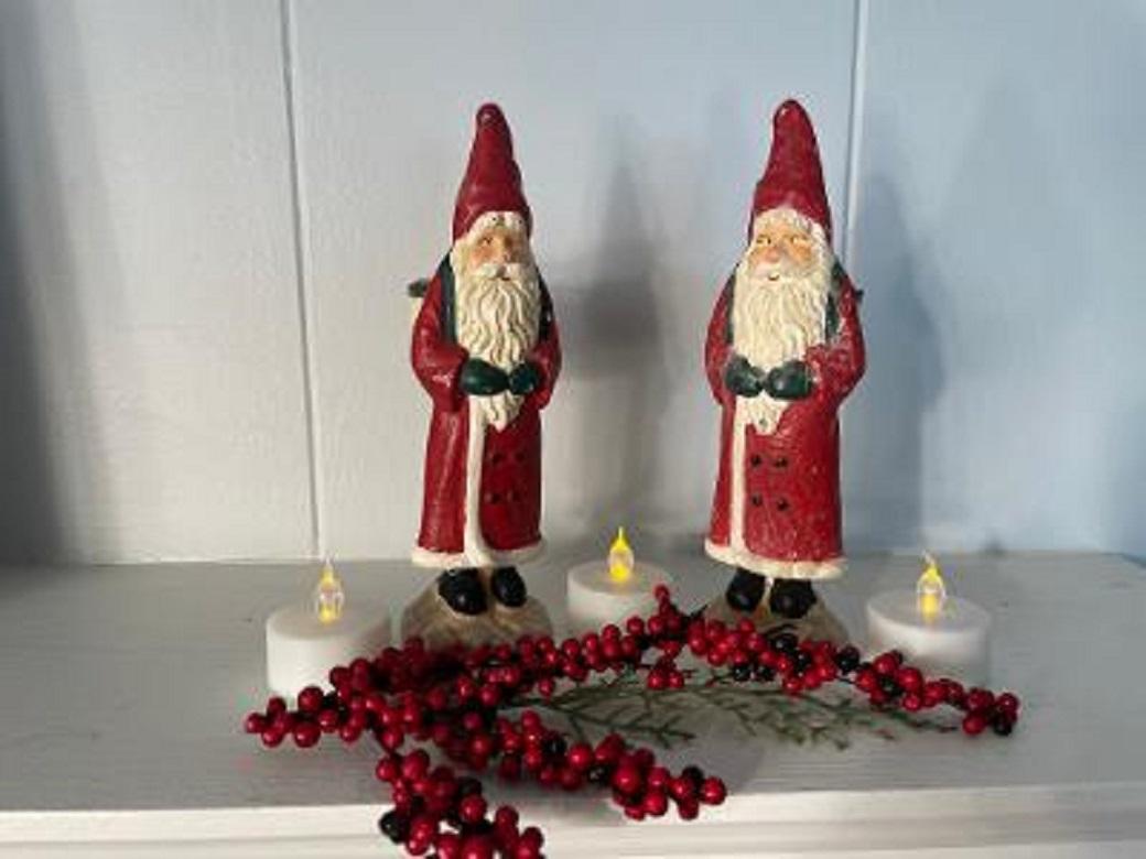 Cast Vintage Pair Hand Painted Santa Belsnickel Sculpture Candle Sticks