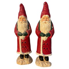 Vintage Pair Hand Painted Santa Belsnickel Sculpture Candle Sticks