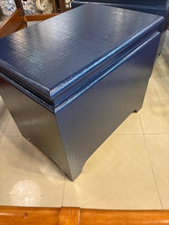 Vintage Pair Harrison Van Horn Grasscloth Navy Blue Pagoda Night Stands Chests