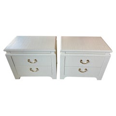Vintage Pair Harrison Van Horn Grasscloth Raffia Pagoda Night Stands Chests