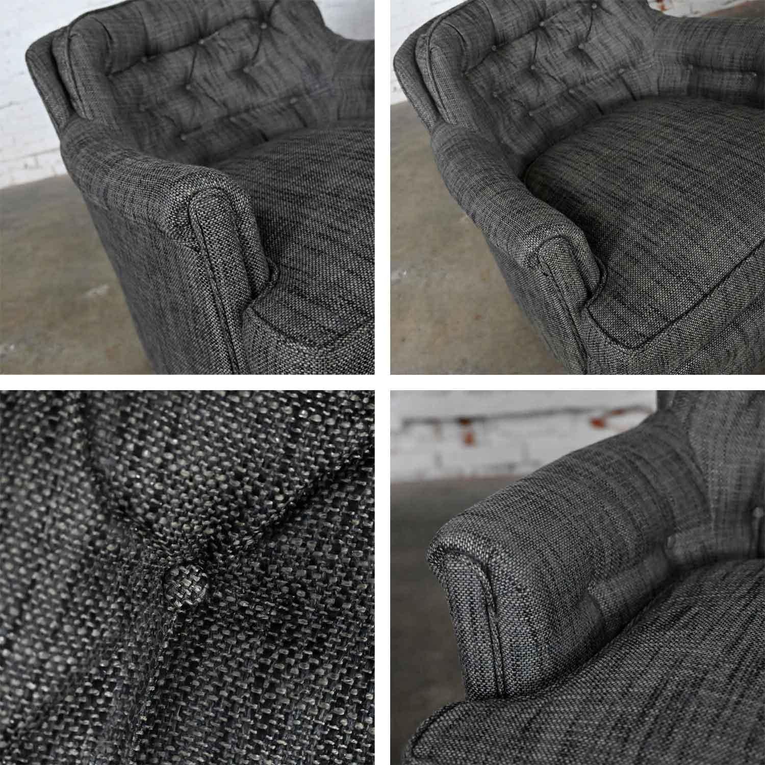 Vintage Pair Henredon Lounge Club Chairs Button Backs Fabricut Escapade Carbon 5