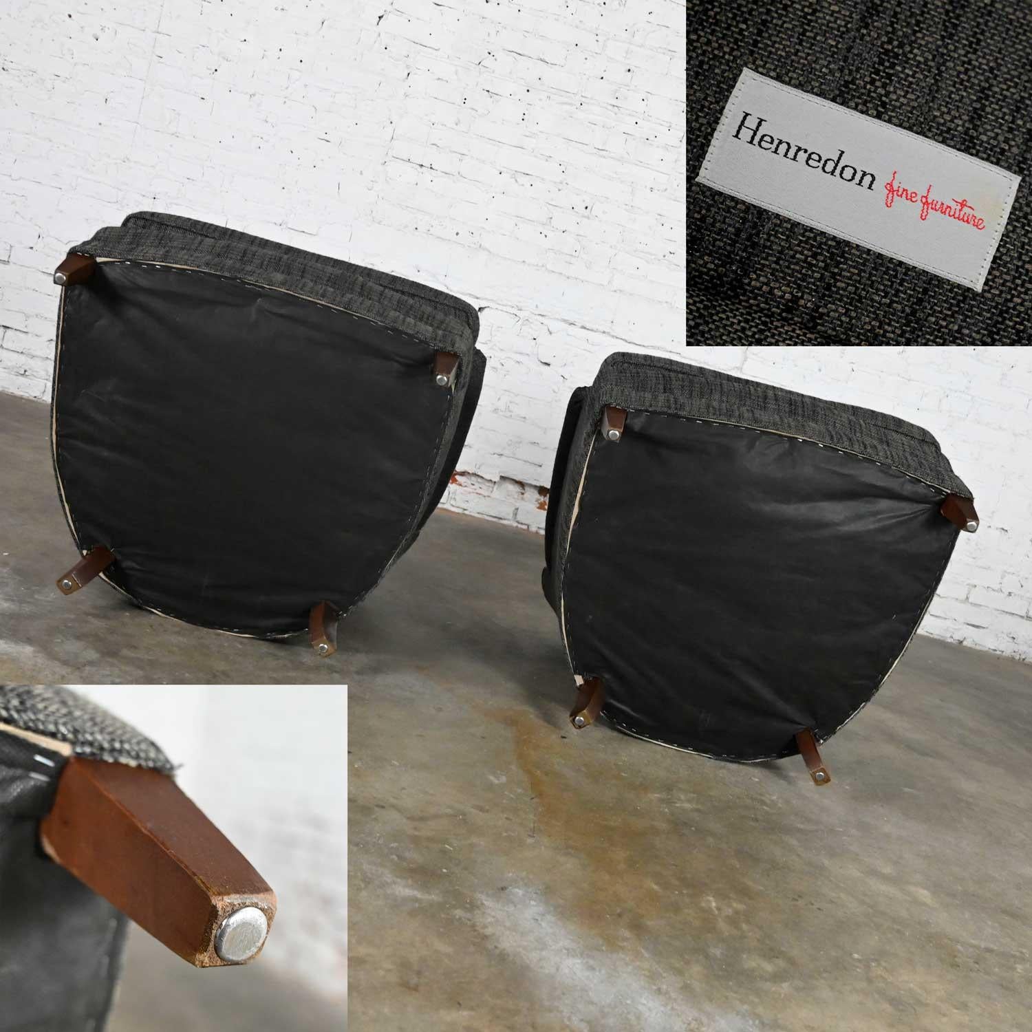 Vintage Pair Henredon Lounge Club Chairs Button Backs Fabricut Escapade Carbon 7