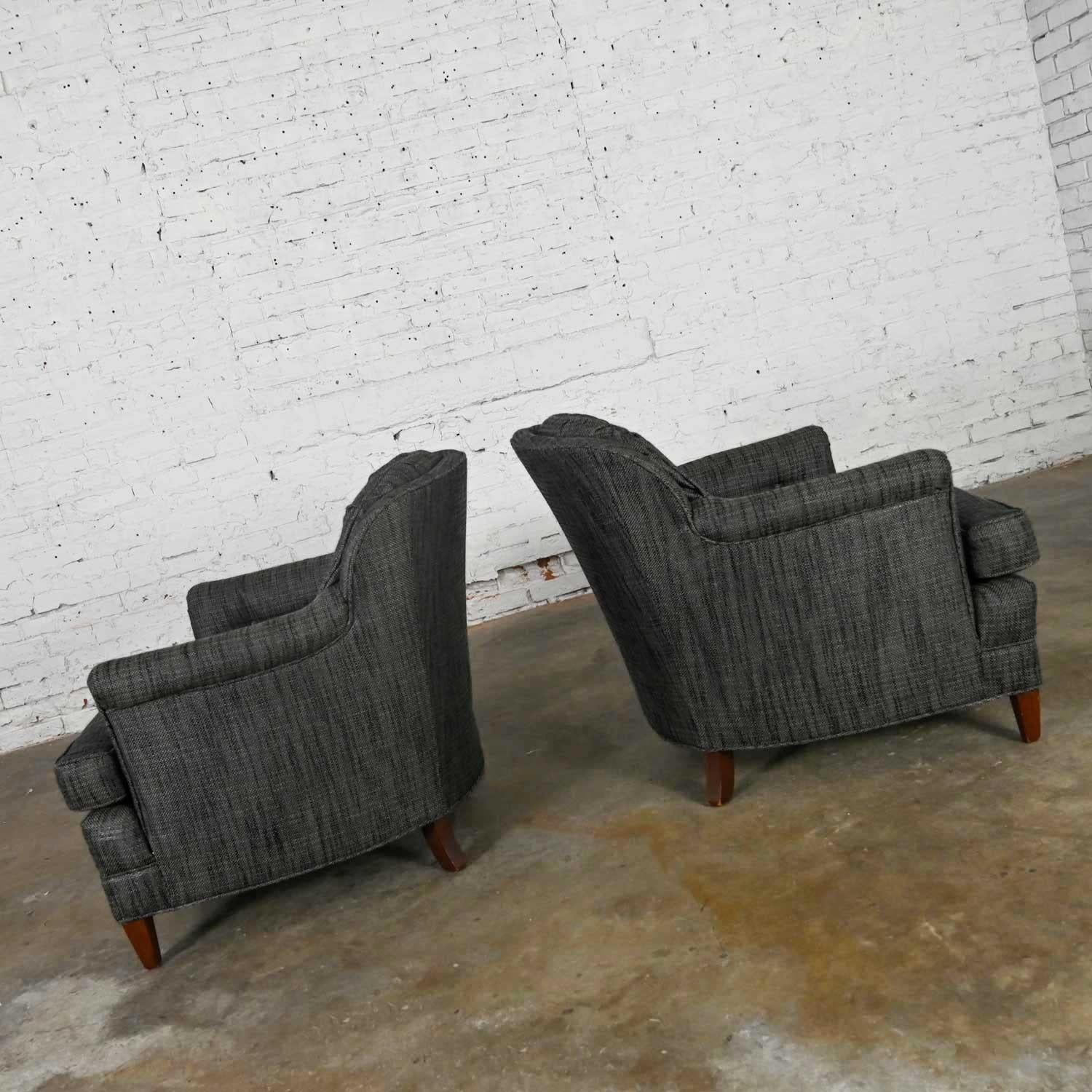 20th Century Vintage Pair Henredon Lounge Club Chairs Button Backs Fabricut Escapade Carbon