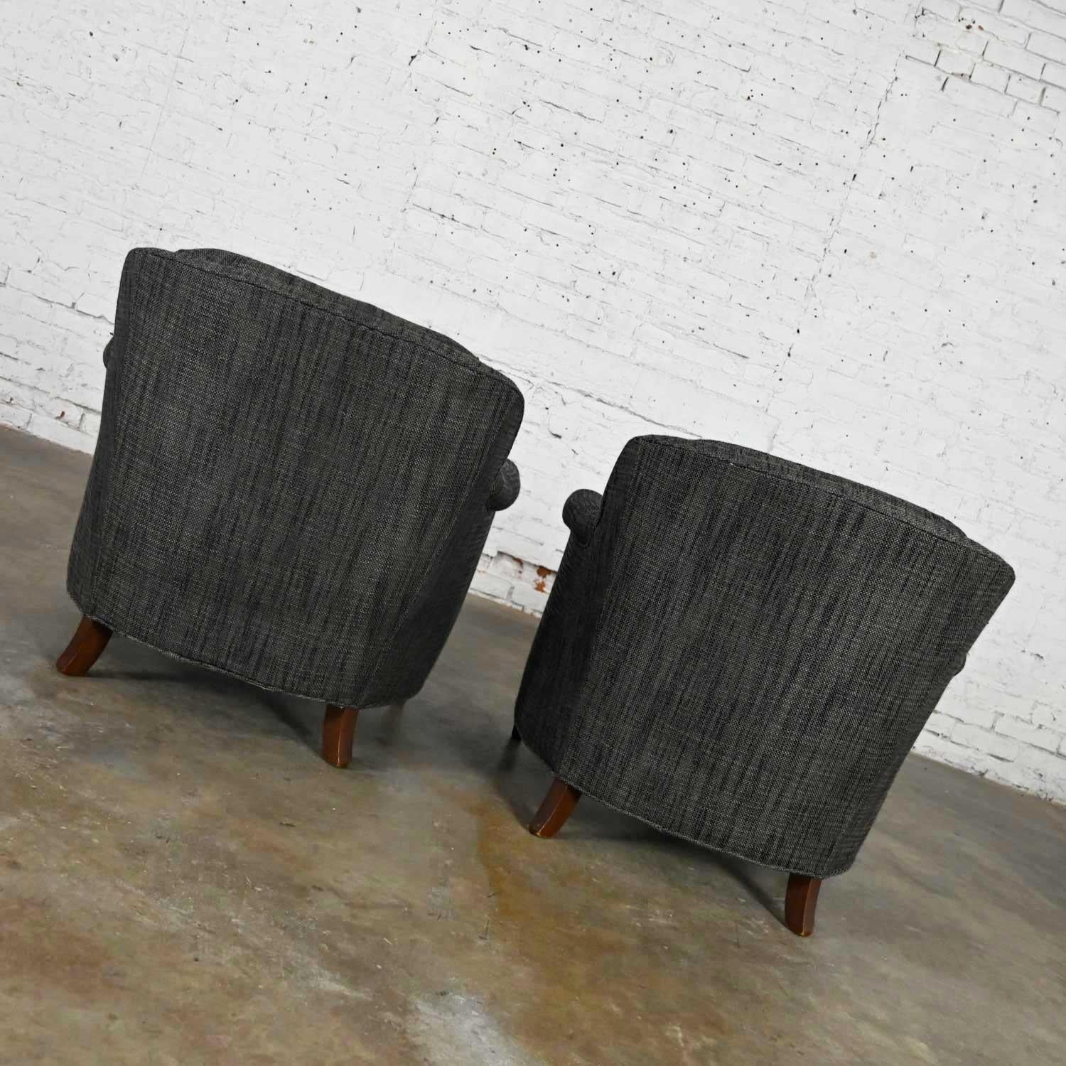 Vintage Pair Henredon Lounge Club Chairs Button Backs Fabricut Escapade Carbon 1